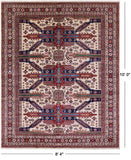 Ivory Super Kazak Hand Knotted Wool Rug - 8' 4" X 10' 0" - Golden Nile