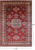 Red Super Kazak Hand Knotted Wool Rug - 8' 10" X 12' 7" - Golden Nile