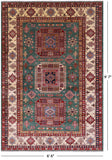 Green Super Kazak Hand Knotted Wool Rug - 6' 6" X 9' 7" - Golden Nile