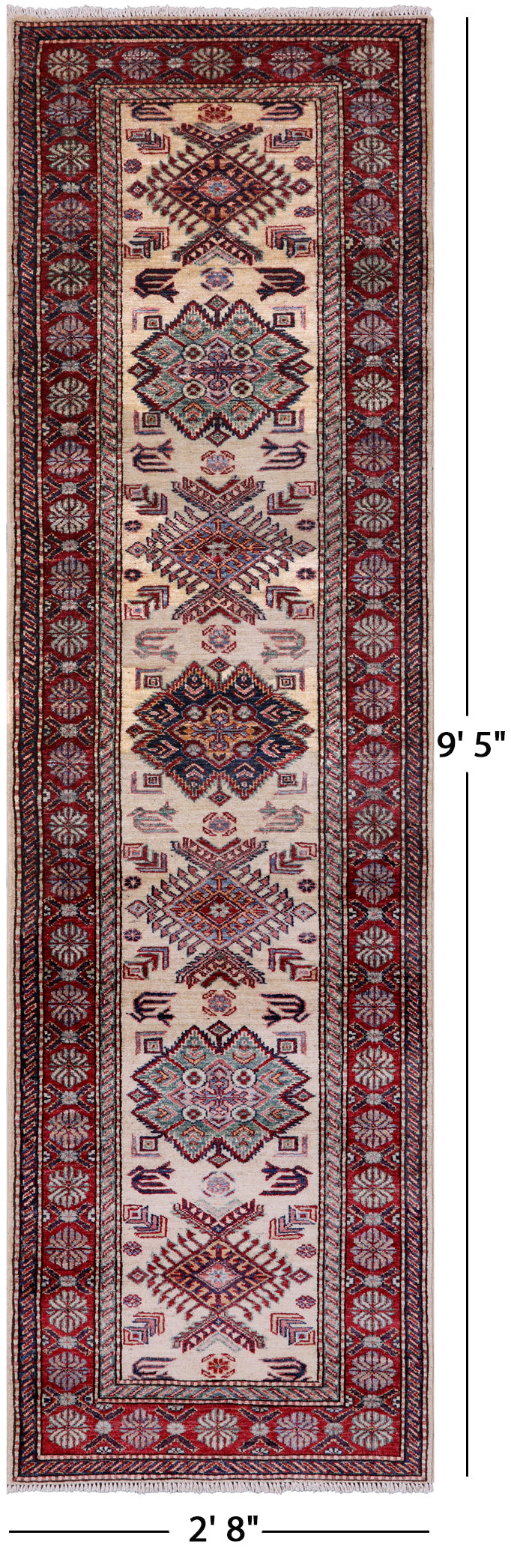 Ivory Super Kazak Hand Knotted Wool Runner Rug - 2' 8" X 9' 5" - Golden Nile