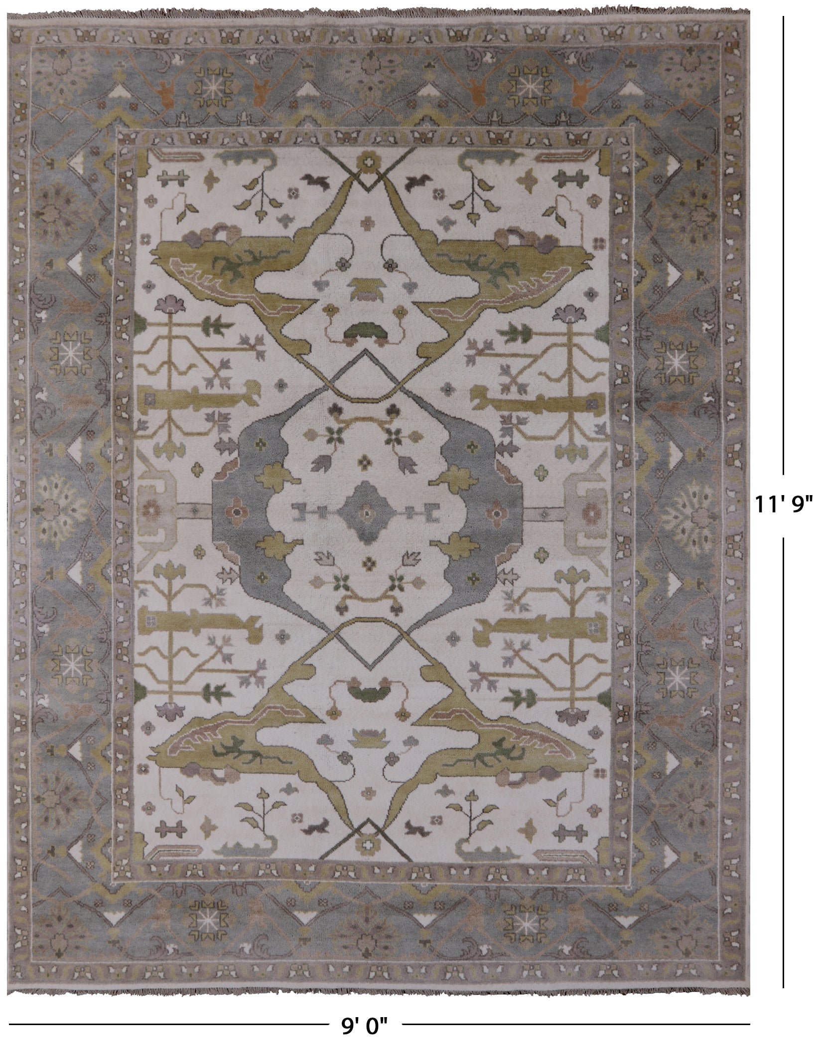 Ivory Turkish Oushak Hand Knotted Wool Area Rug - 9' 0" X 11' 9" - Golden Nile