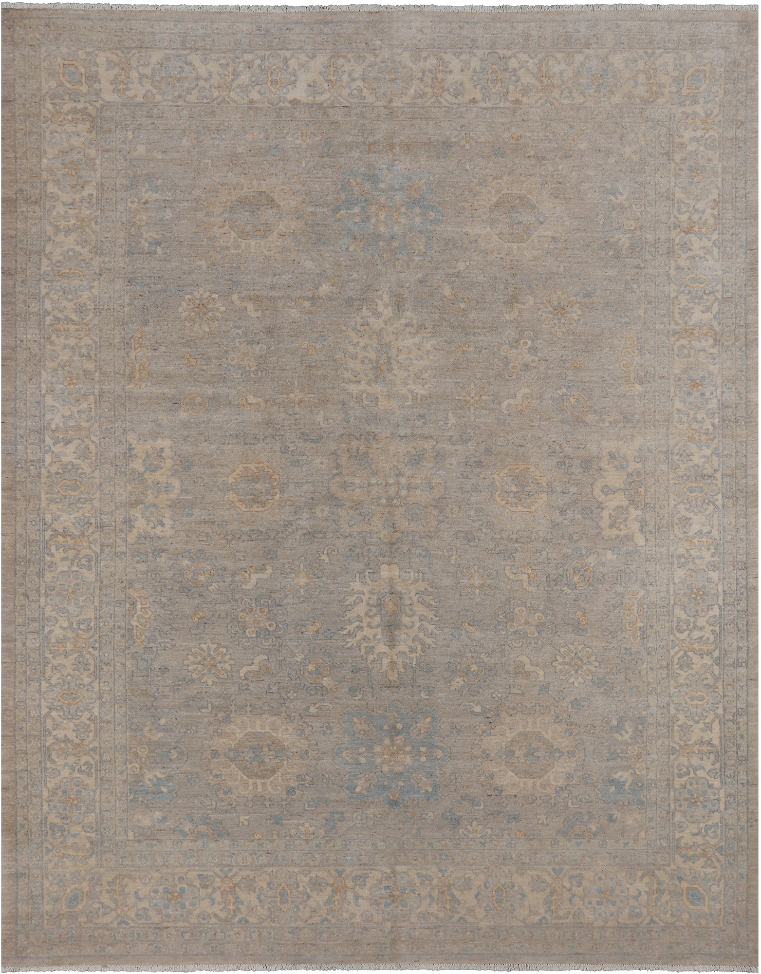 Silver Turkish Oushak Hand Knotted Wool Rug - 7' 10" X 9' 11"