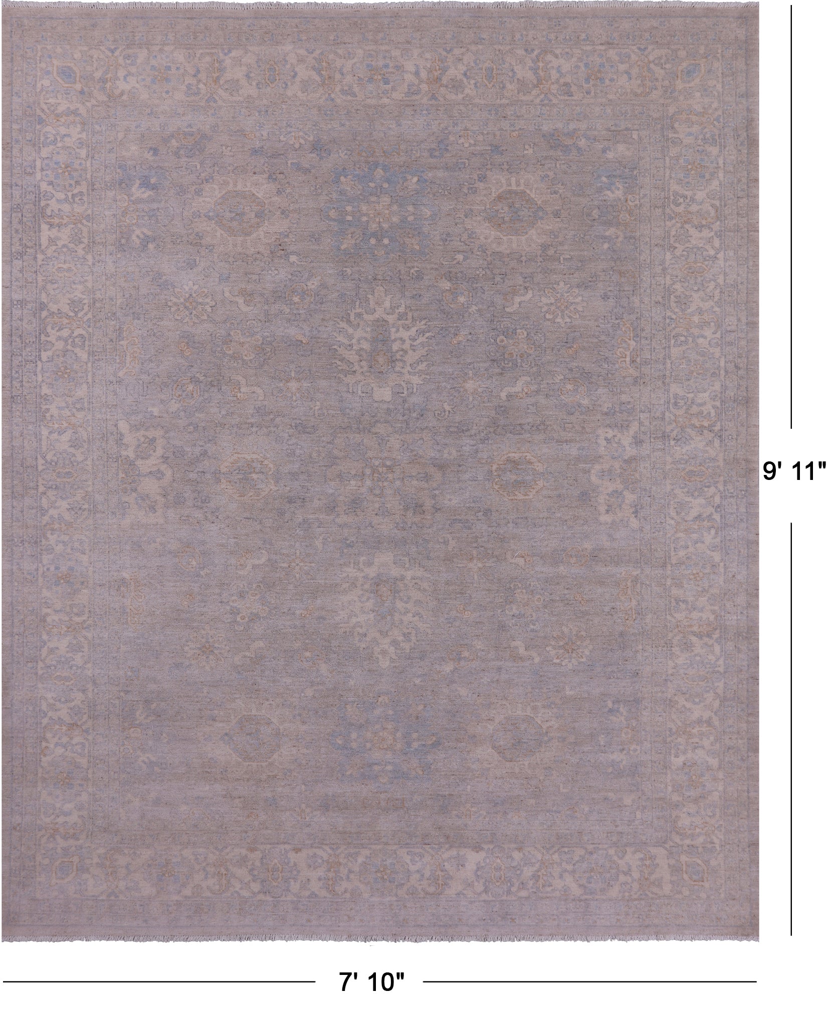 Silver Turkish Oushak Hand Knotted Wool Rug - 7' 10" X 9' 11" - Golden Nile