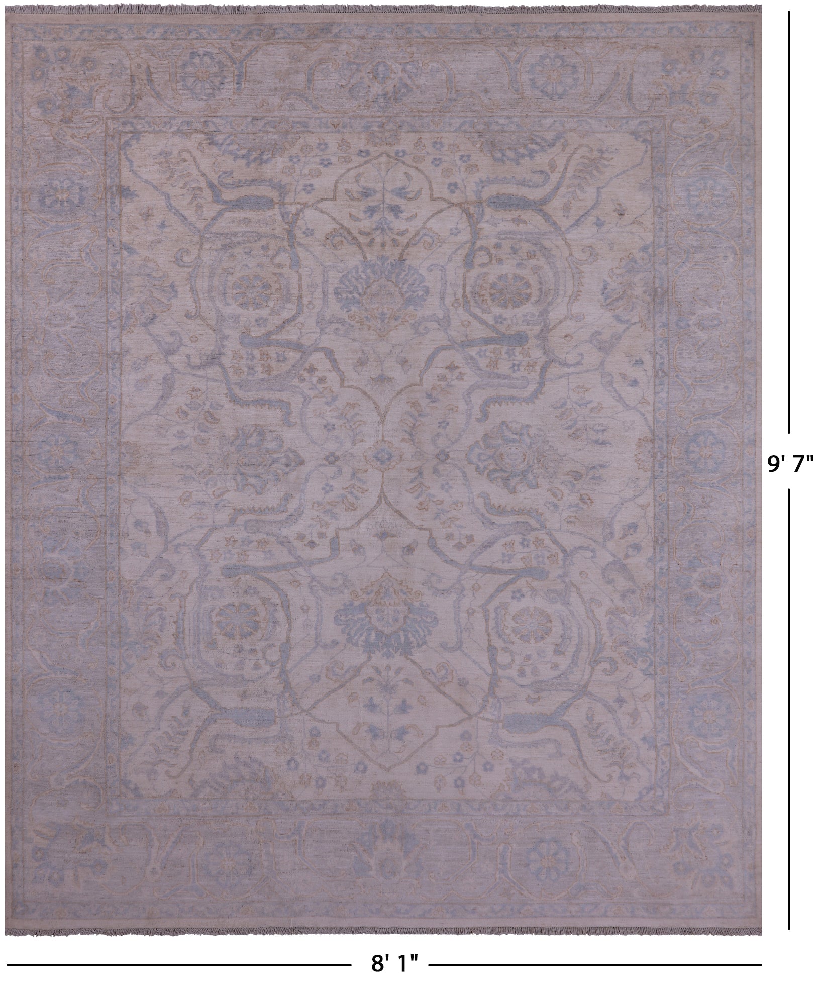 Ivory Turkish Oushak Hand Knotted Wool Rug - 8' 1" X 9' 7" - Golden Nile