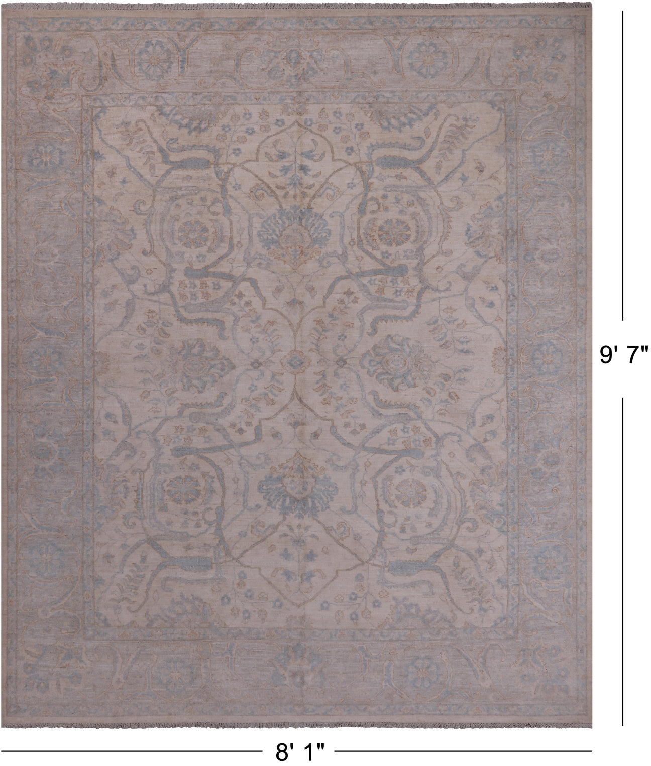 Ivory Turkish Oushak Hand Knotted Wool Rug - 8' 1" X 9' 7"