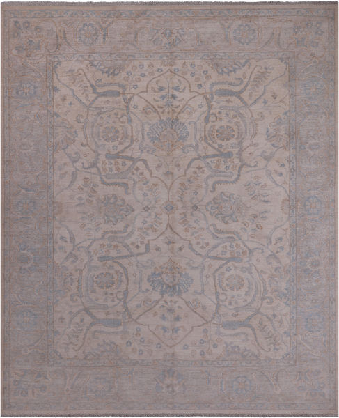 Ivory Turkish Oushak Hand Knotted Wool Rug - 8' 1" X 9' 7"