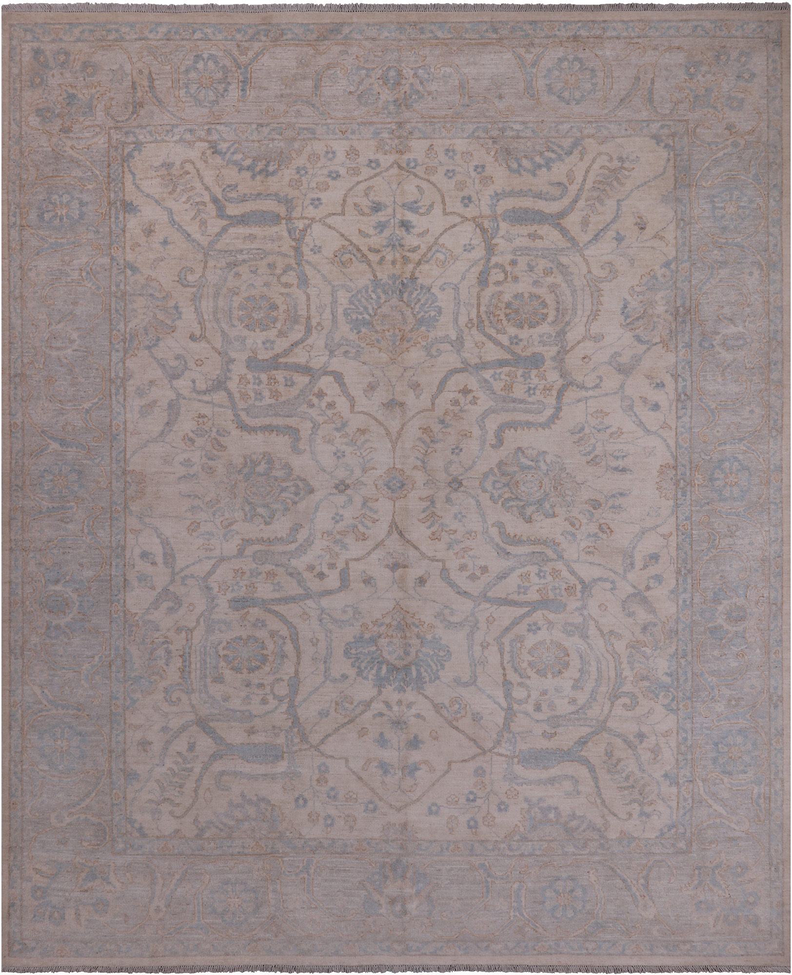 Ivory Turkish Oushak Hand Knotted Wool Rug - 8' 1" X 9' 7"