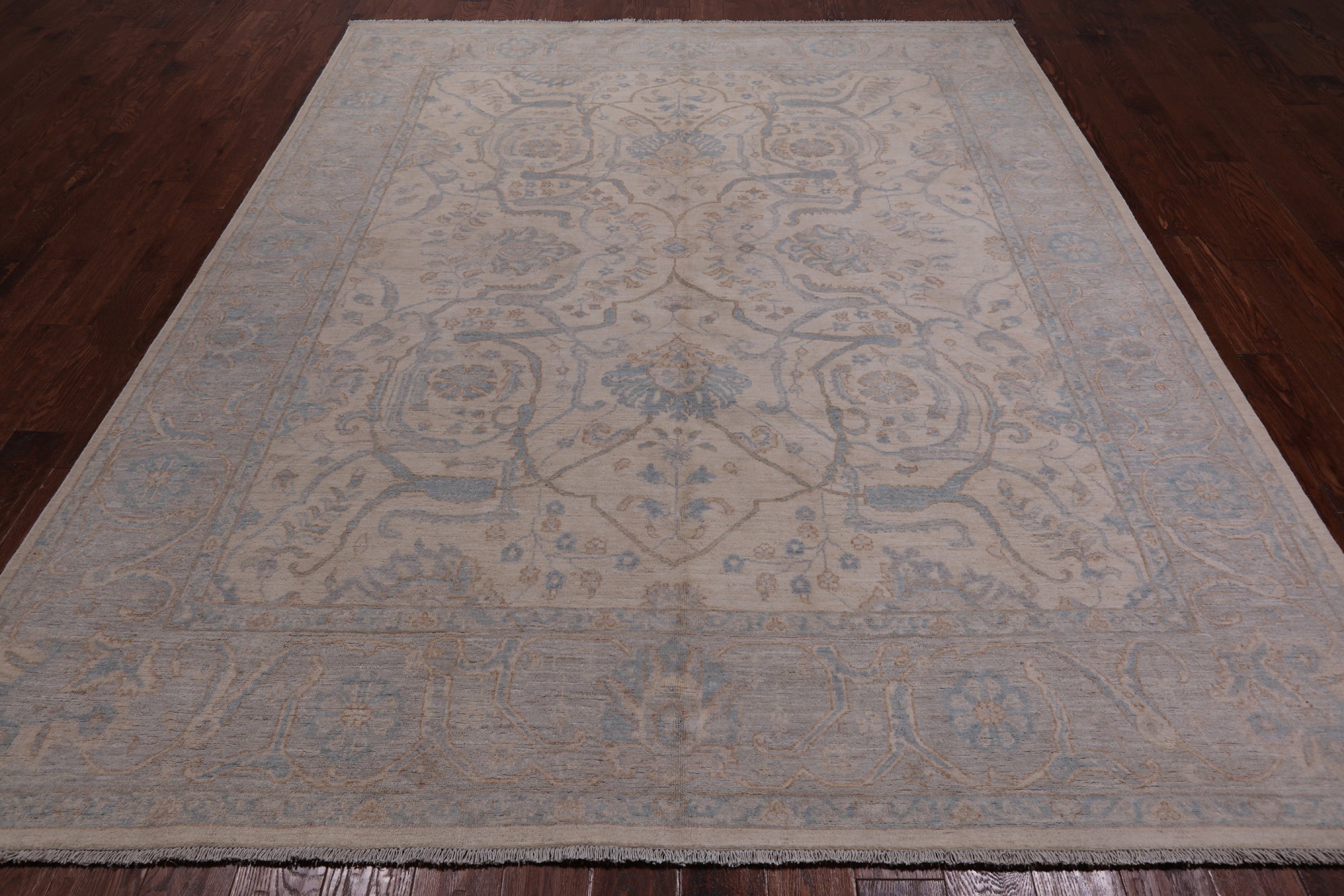 Ivory Turkish Oushak Hand Knotted Wool Rug - 8' 1" X 9' 7"