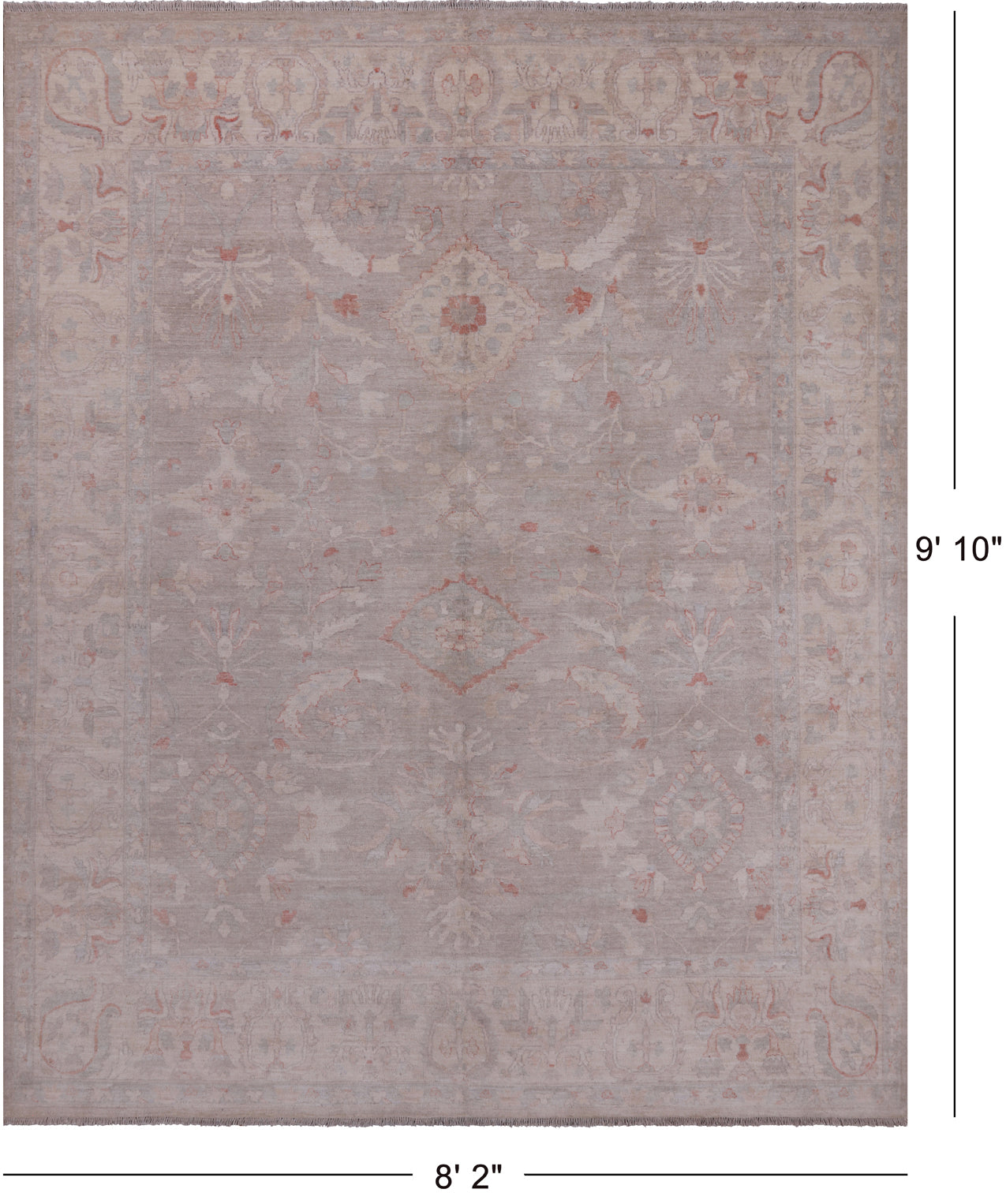 Grey Turkish Oushak Handmade Wool Rug - 8' 2" X 9' 10"