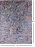Blue Exotic Birds Persian Hand Knotted Wool Rug - 9' 1" X 12' 0" - Golden Nile