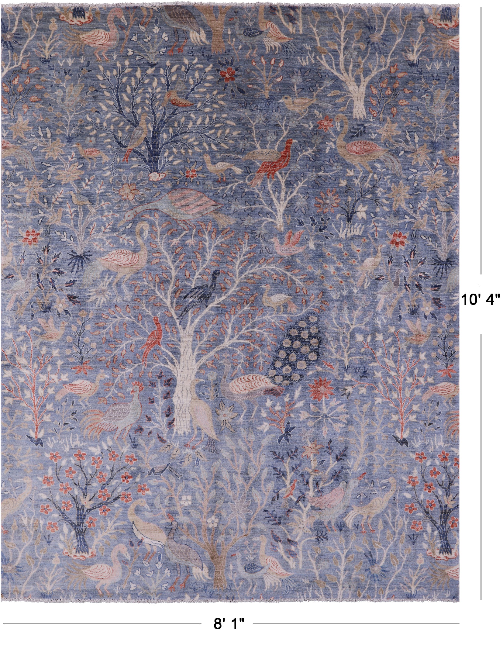 Blue Exotic Birds Persian Hand Knotted Wool Rug - 8' 1" X 10' 4" - Golden Nile