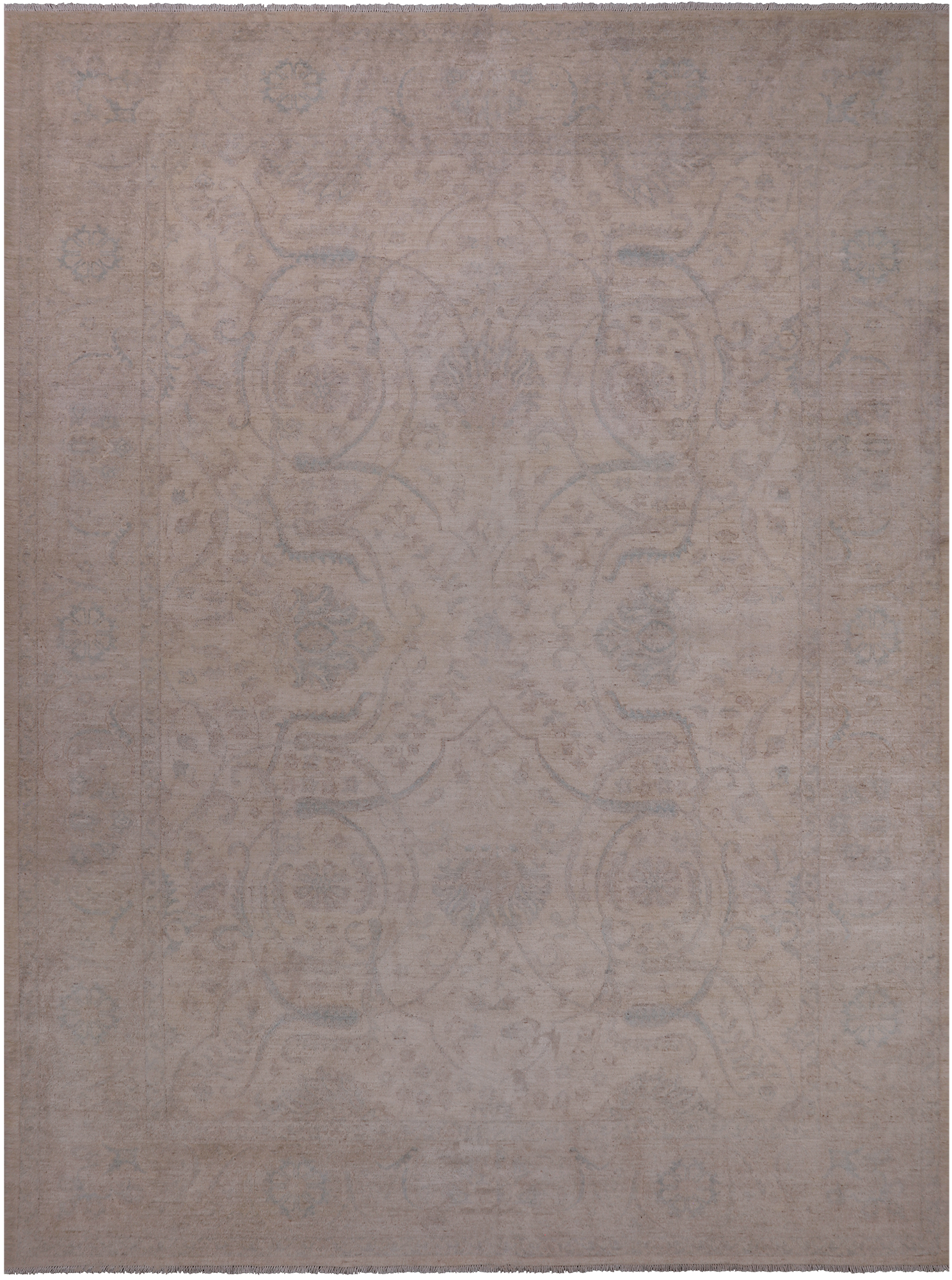 Ivory Turkish Oushak Hand Knotted Wool Rug - 8' 11" X 11' 9"
