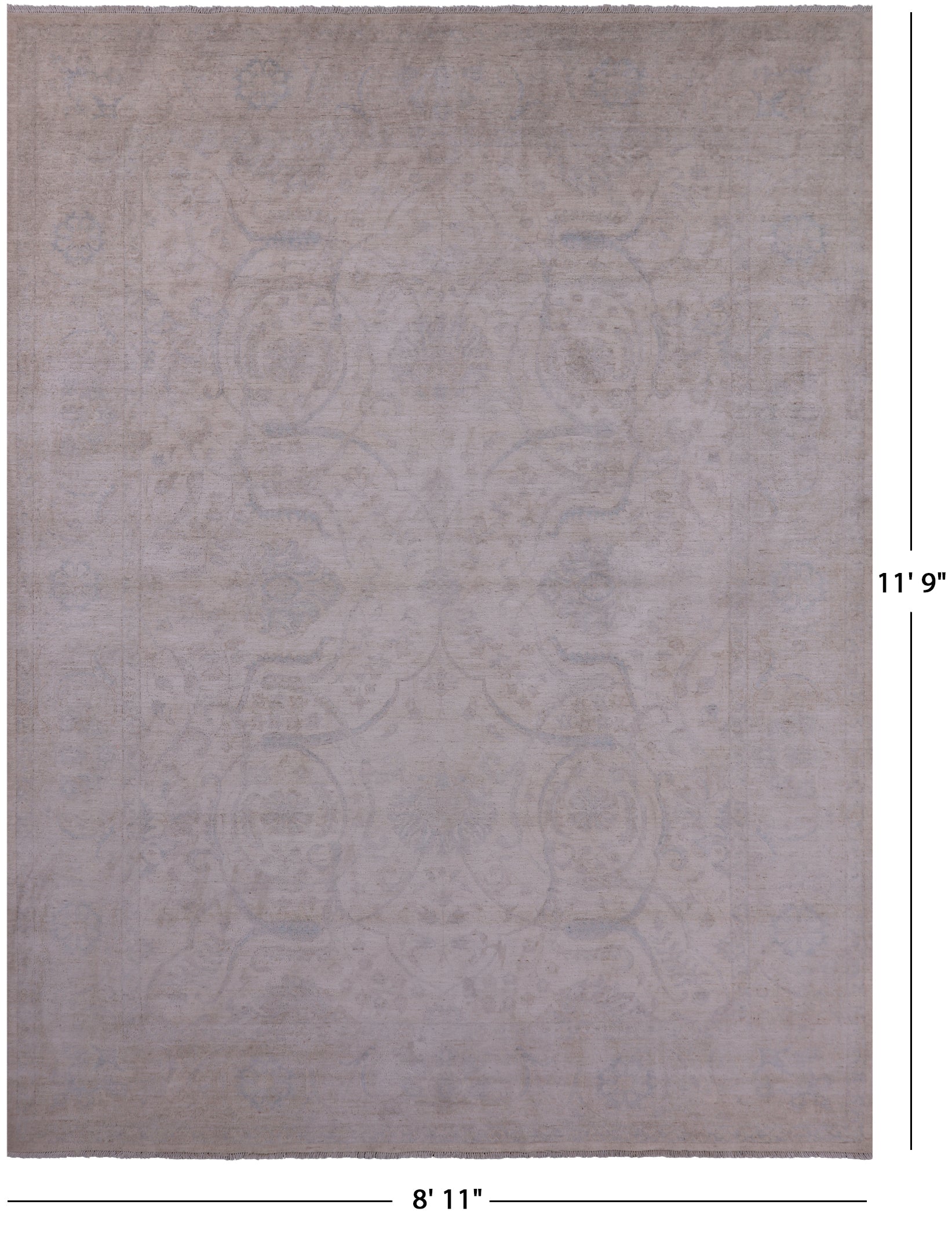 Ivory Turkish Oushak Hand Knotted Wool Rug - 8' 11" X 11' 9" - Golden Nile