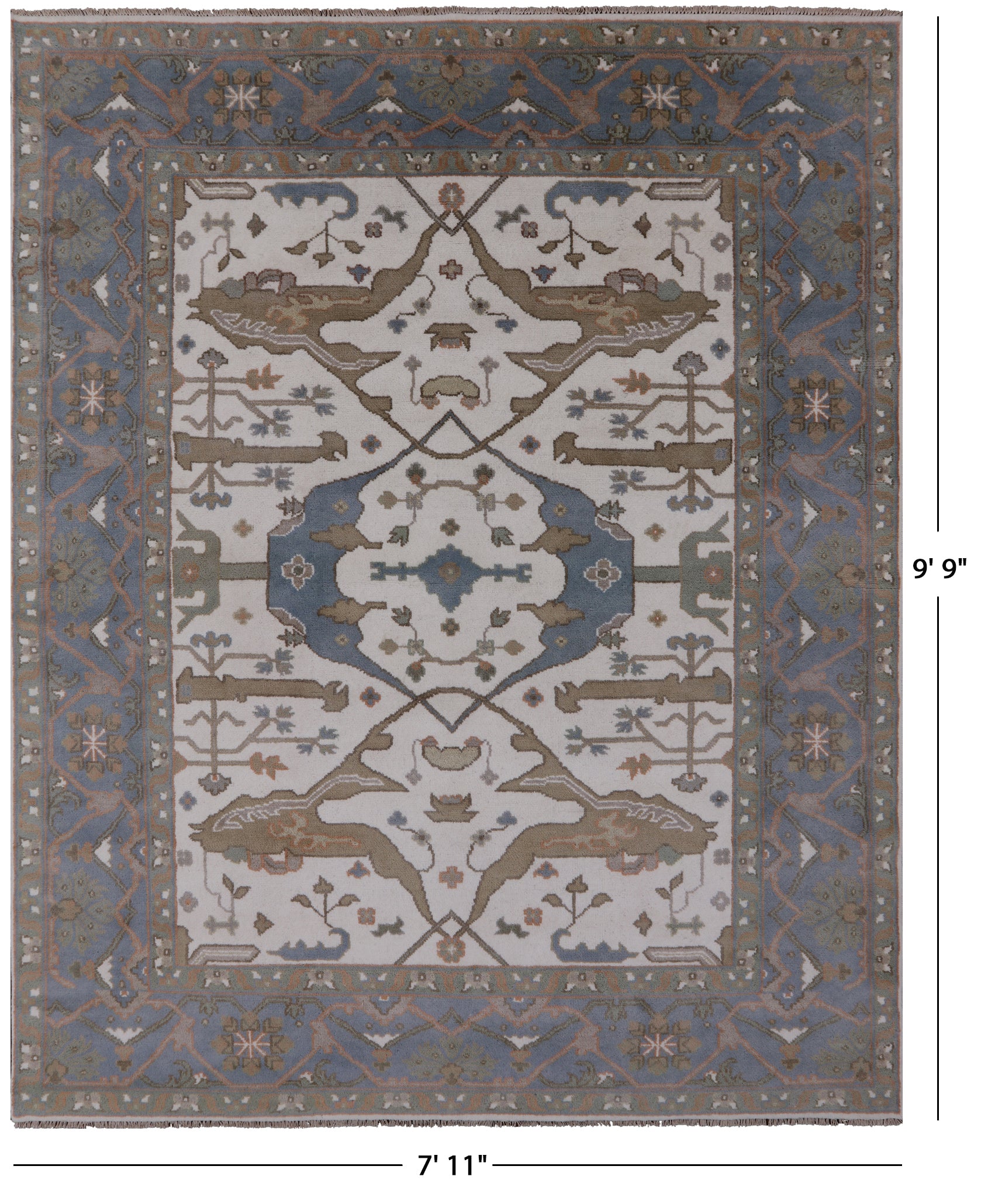 Ivory Turkish Oushak Hand Knotted Wool Area Rug - 7' 11" X 9' 9" - Golden Nile