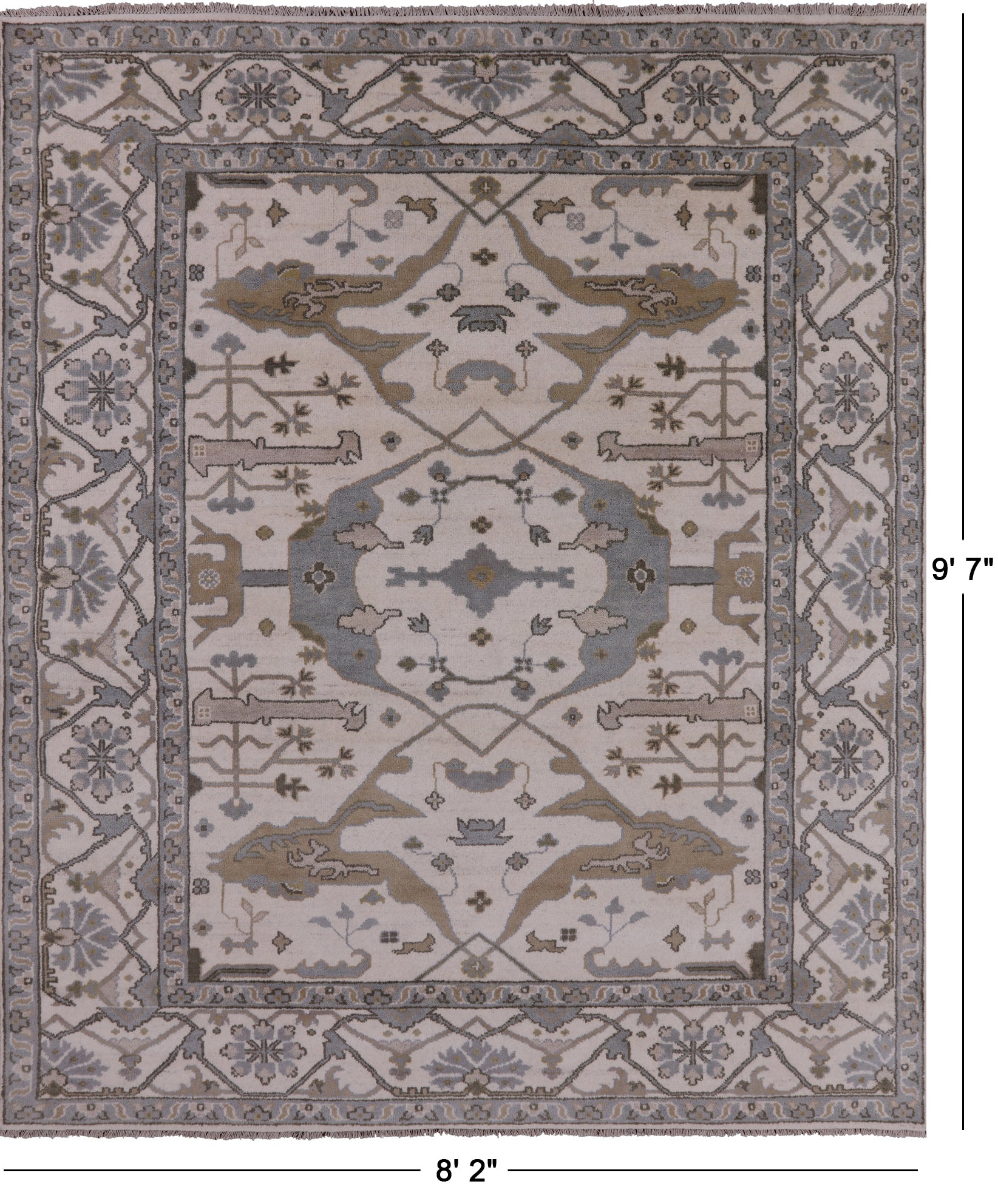 Ivory Turkish Oushak Hand Knotted Wool Rug - 8' 2" X 9' 7" - Golden Nile
