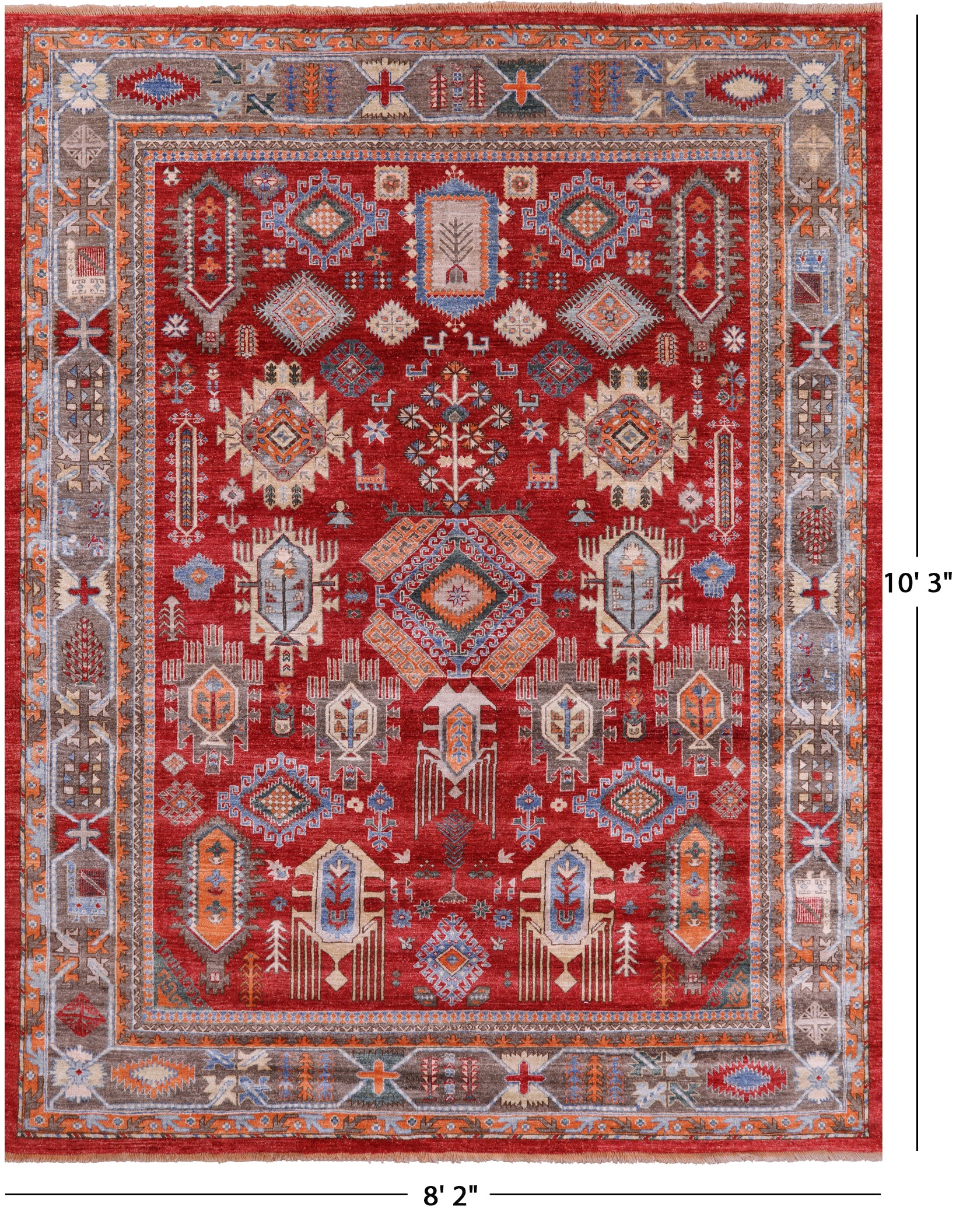 Red Persian Fine Serapi Hand Knotted Wool on Wool Rug - 8' 2" X 10' 3" - Golden Nile