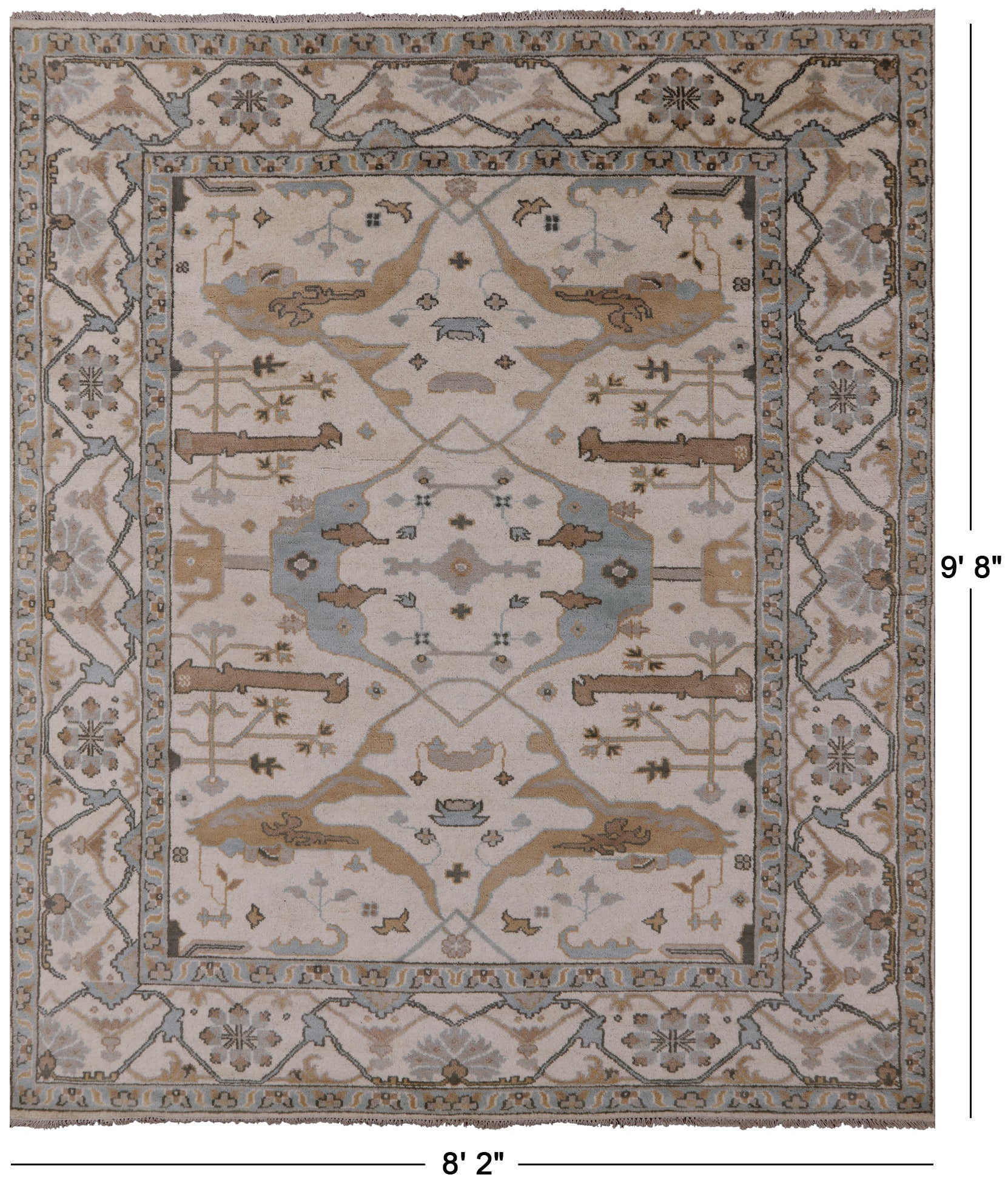 Ivory Turkish Oushak Hand Knotted Wool Area Rug - 8' 2" X 9' 8" - Golden Nile