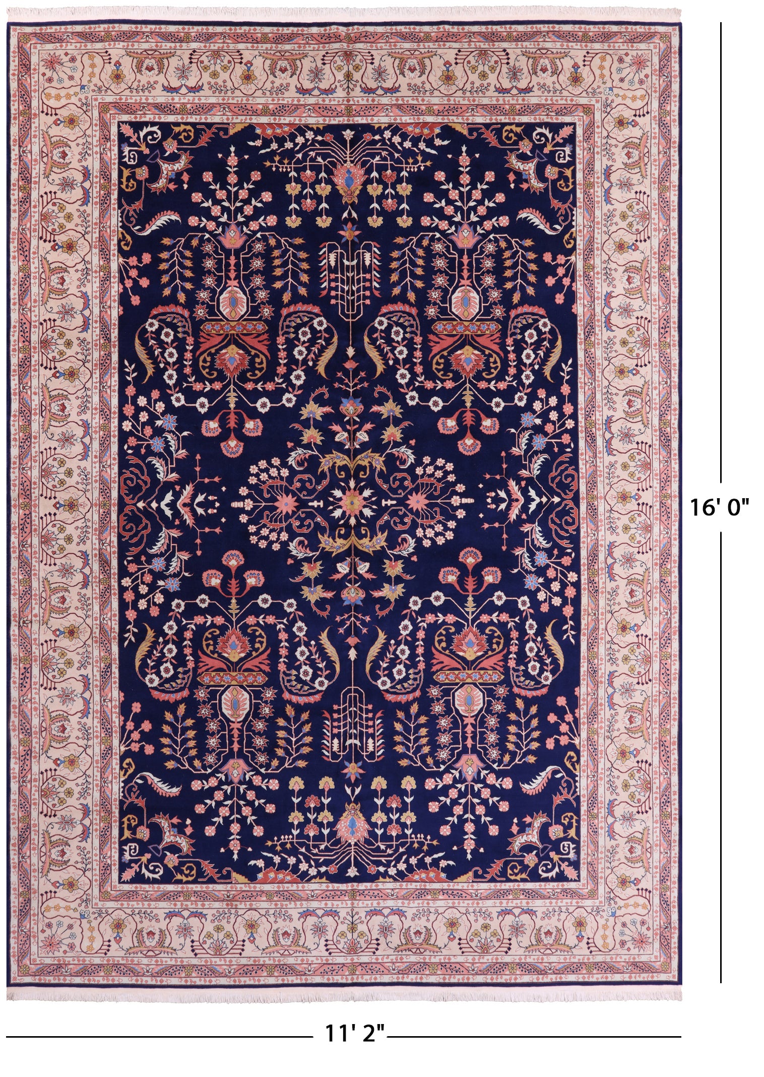 Blue Persian Sarouk Hand Knotted Wool Rug - 11' 2" X 16' 0" - Golden Nile