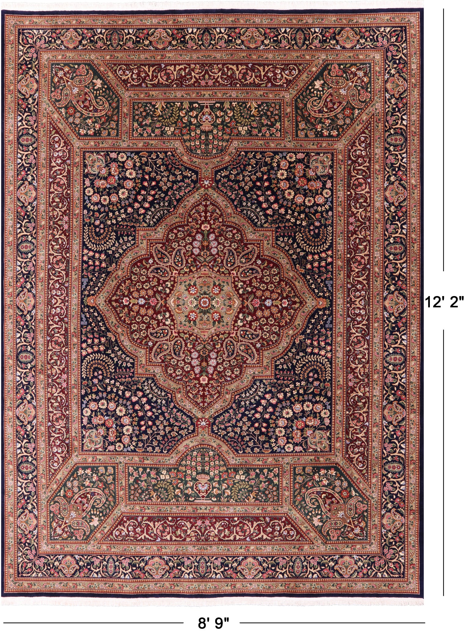 Blue Persian Tabriz Handmade Wool Rug - 8' 9" X 12' 2" - Golden Nile