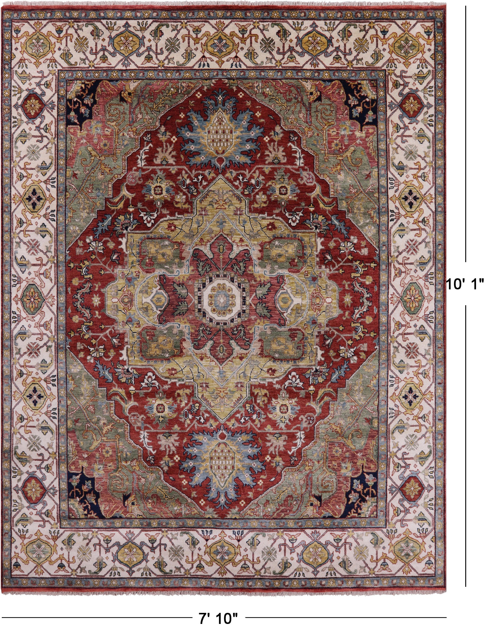 Rust Persian Fine Serapi Hand Knotted Wool Rug - 7' 10" X 10' 1" - Golden Nile