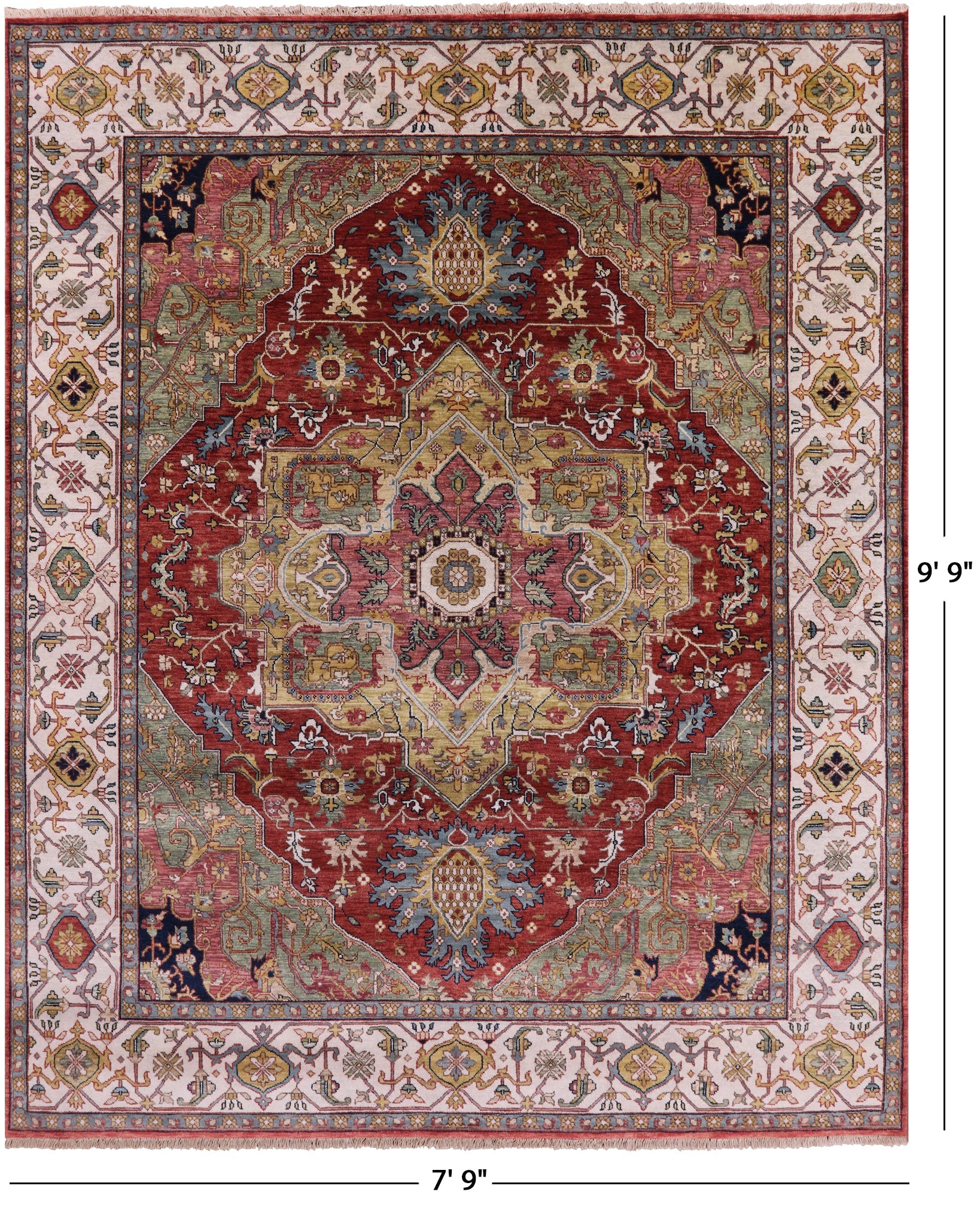 Rust Persian Fine Serapi Handmade Wool Rug - 7' 9" X 9' 9" - Golden Nile