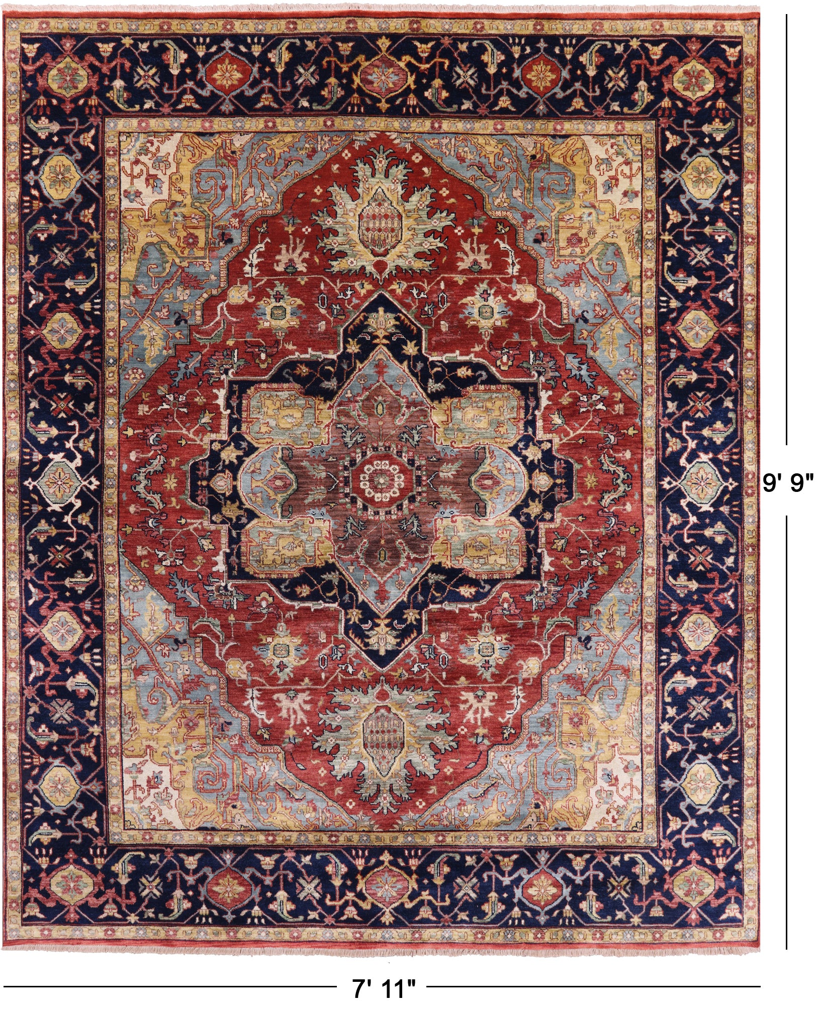 Rust Persian Fine Serapi Hand Knotted Wool Rug - 7' 11" X 9' 9" - Golden Nile