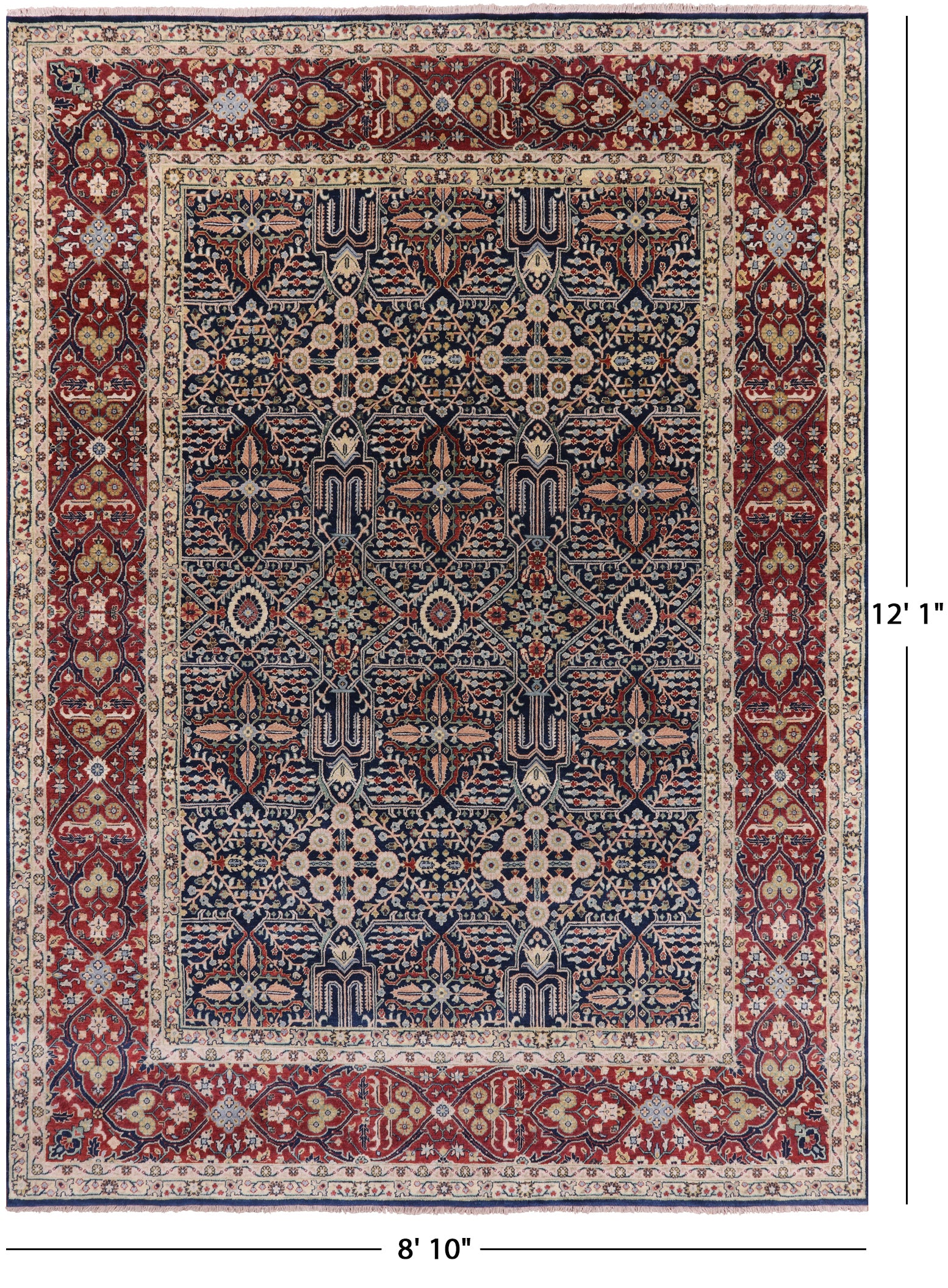 Blue Persian Fine Serapi Hand Knotted Wool Rug - 8' 10" X 12' 1" - Golden Nile