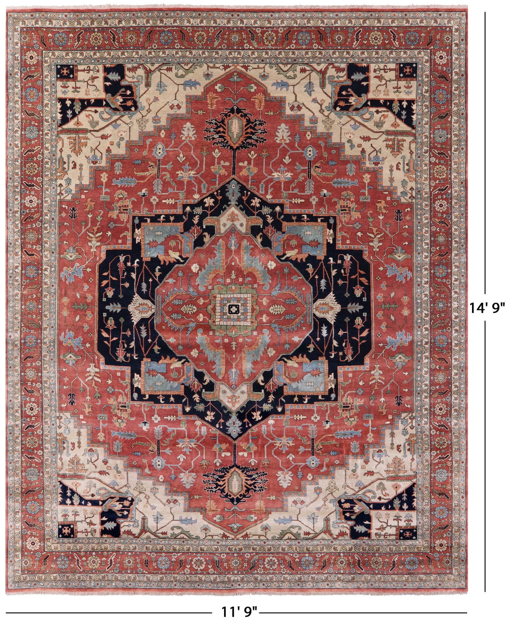 Rust Persian Fine Serapi Hand Knotted Wool Rug - 11' 9" X 14' 9" - Golden Nile