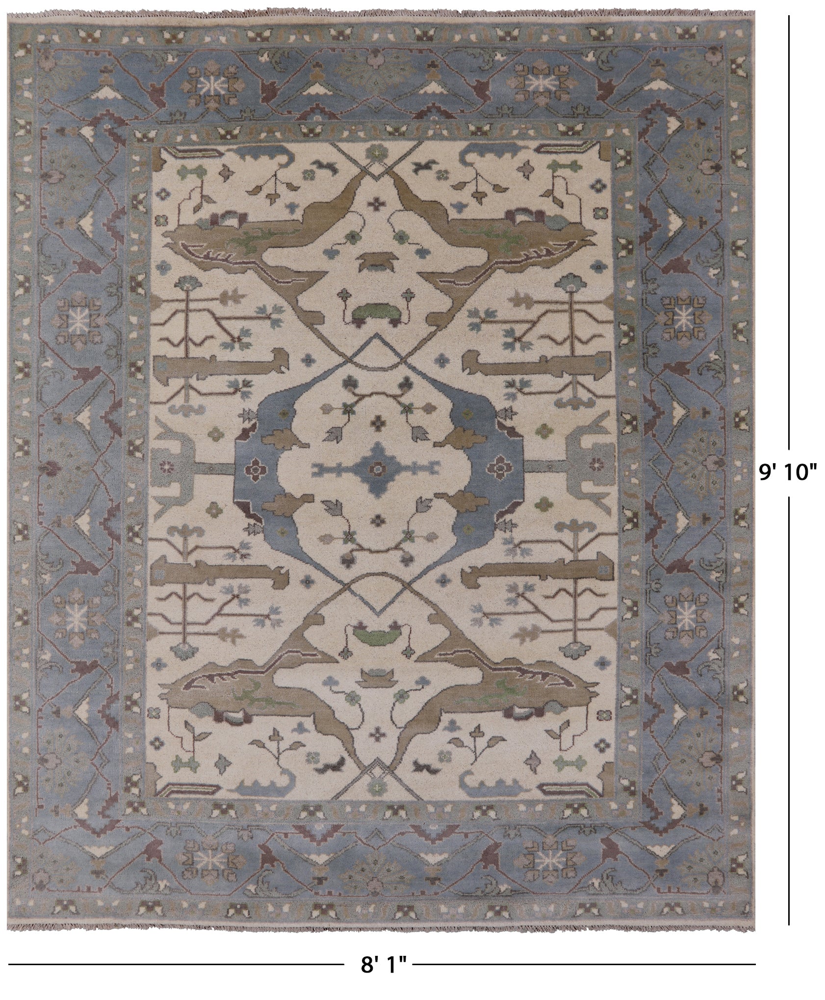 Ivory Turkish Oushak Hand Knotted Wool Area Rug - 8' 1" X 9' 10" - Golden Nile