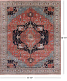 Coral Persian Fine Serapi Handmade Wool Rug - 11' 11" X 14' 11" - Golden Nile