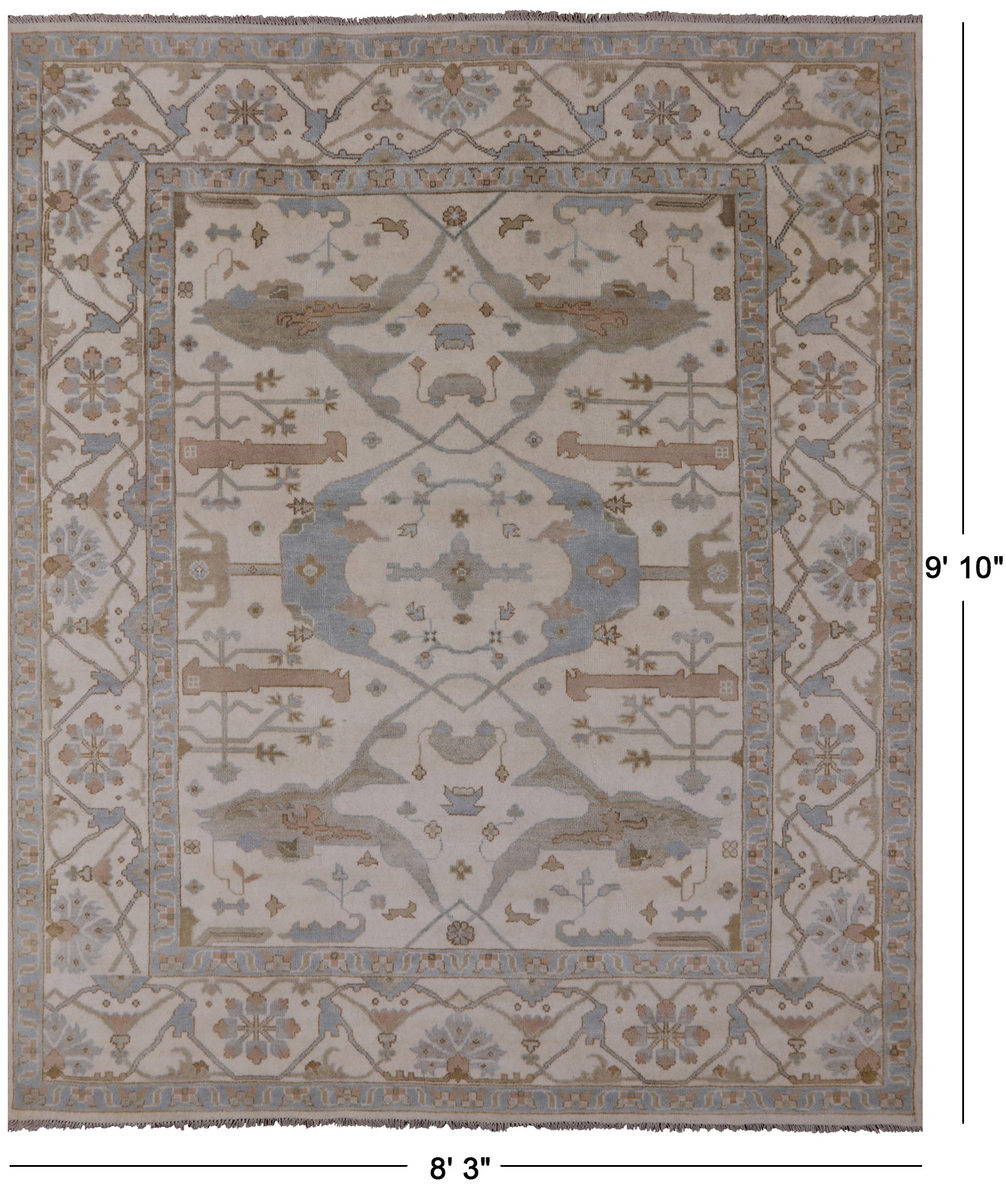 Ivory Turkish Oushak Hand Knotted Wool Area Rug - 8' 3" X 9' 10" - Golden Nile
