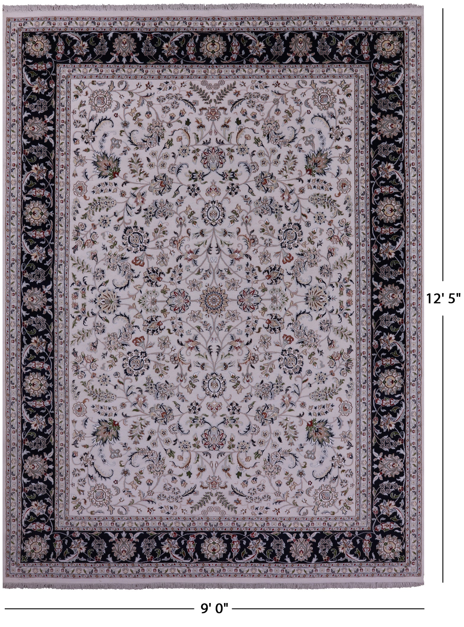 Ivory Persian Nain Hand Knotted Wool & Silk Rug - 9' 0" X 12' 5" - Golden Nile