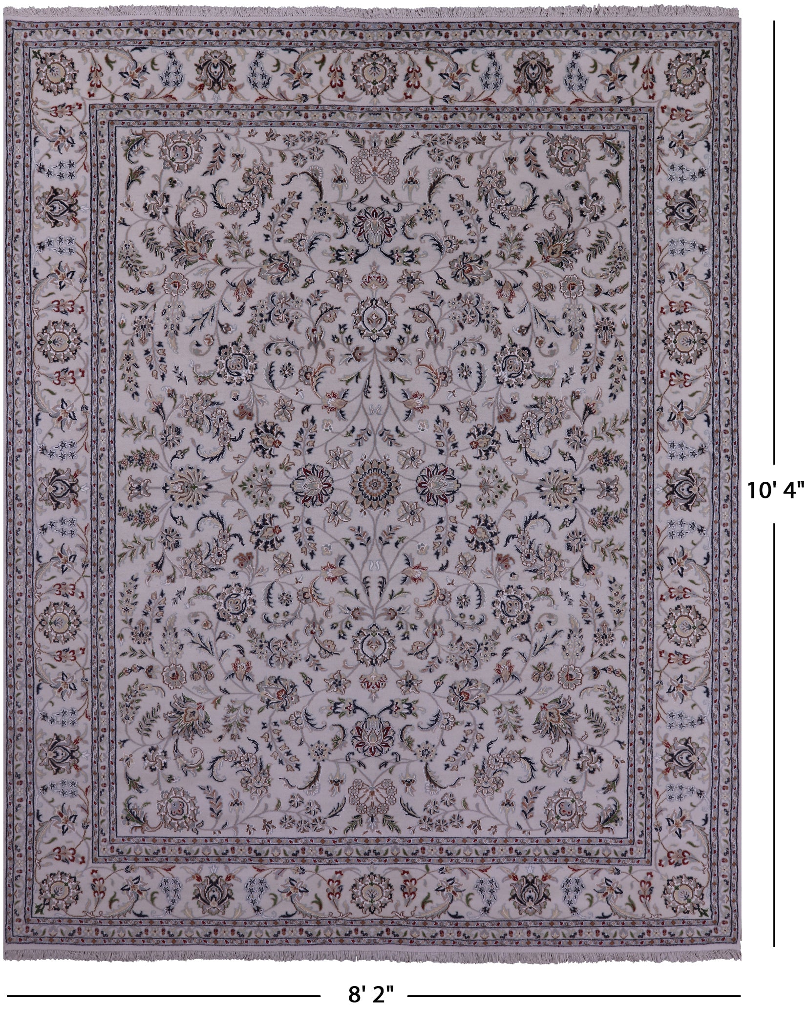 Ivory Persian Nain Hand Knotted Wool & Silk Rug - 8' 2" X 10' 4" - Golden Nile