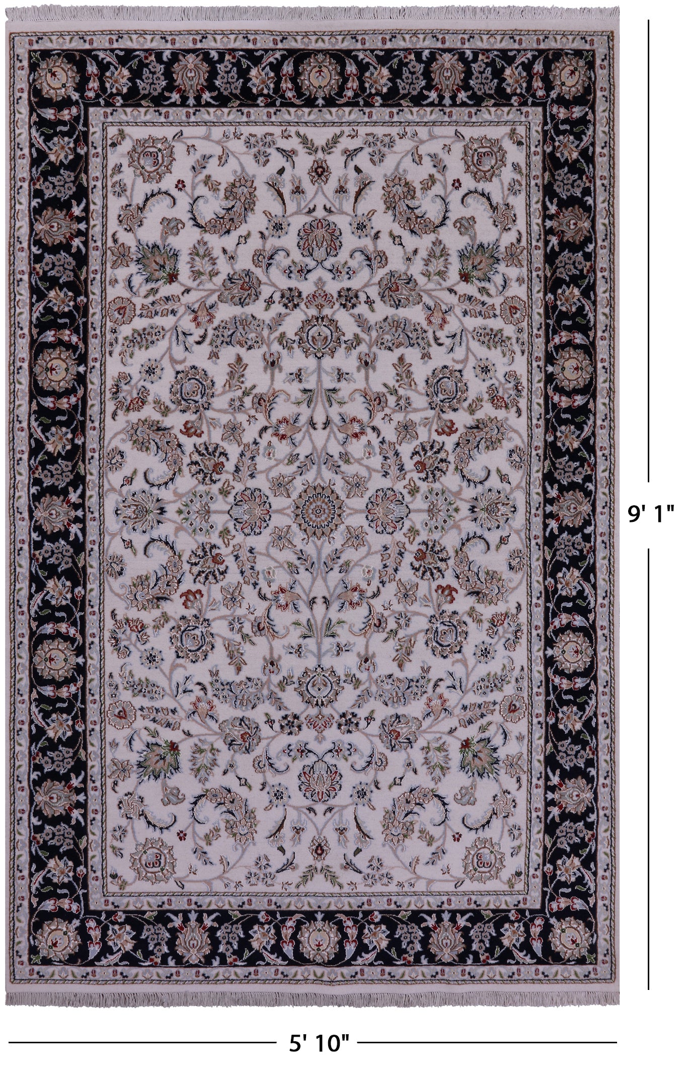 Ivory Persian Nain Hand Knotted Wool & Silk Rug - 5' 10" X 9' 1" - Golden Nile