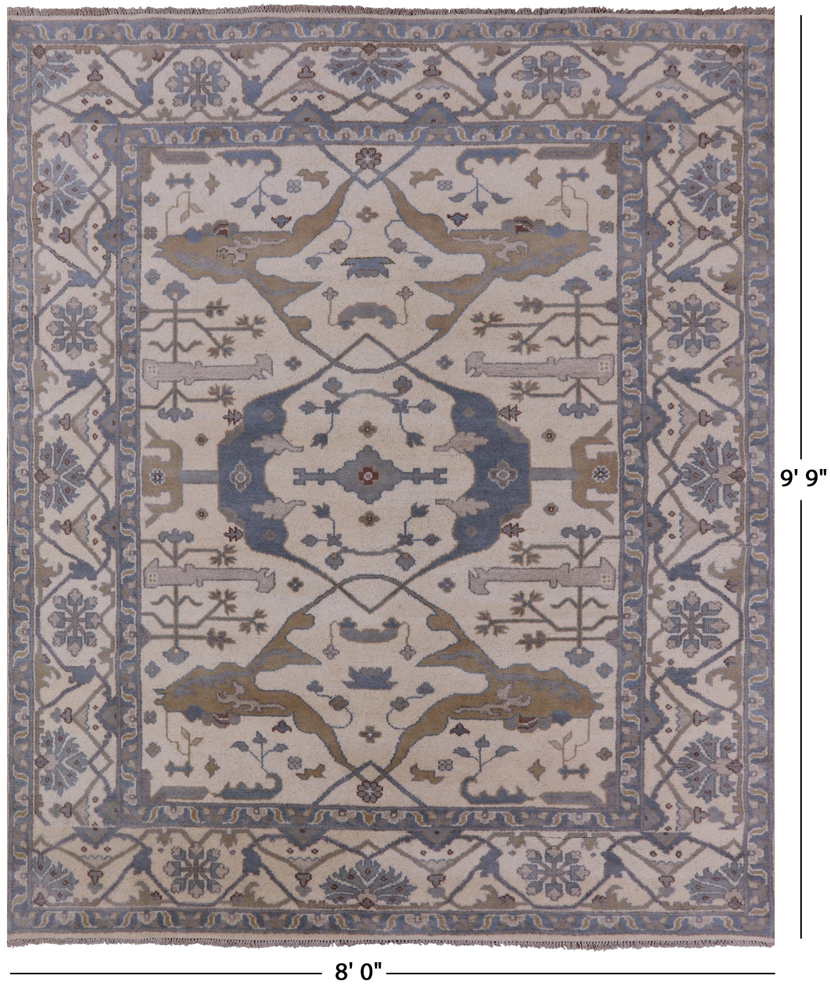 Ivory Turkish Oushak Hand Knotted Wool Rug - 8' 0" X 9' 9" - Golden Nile