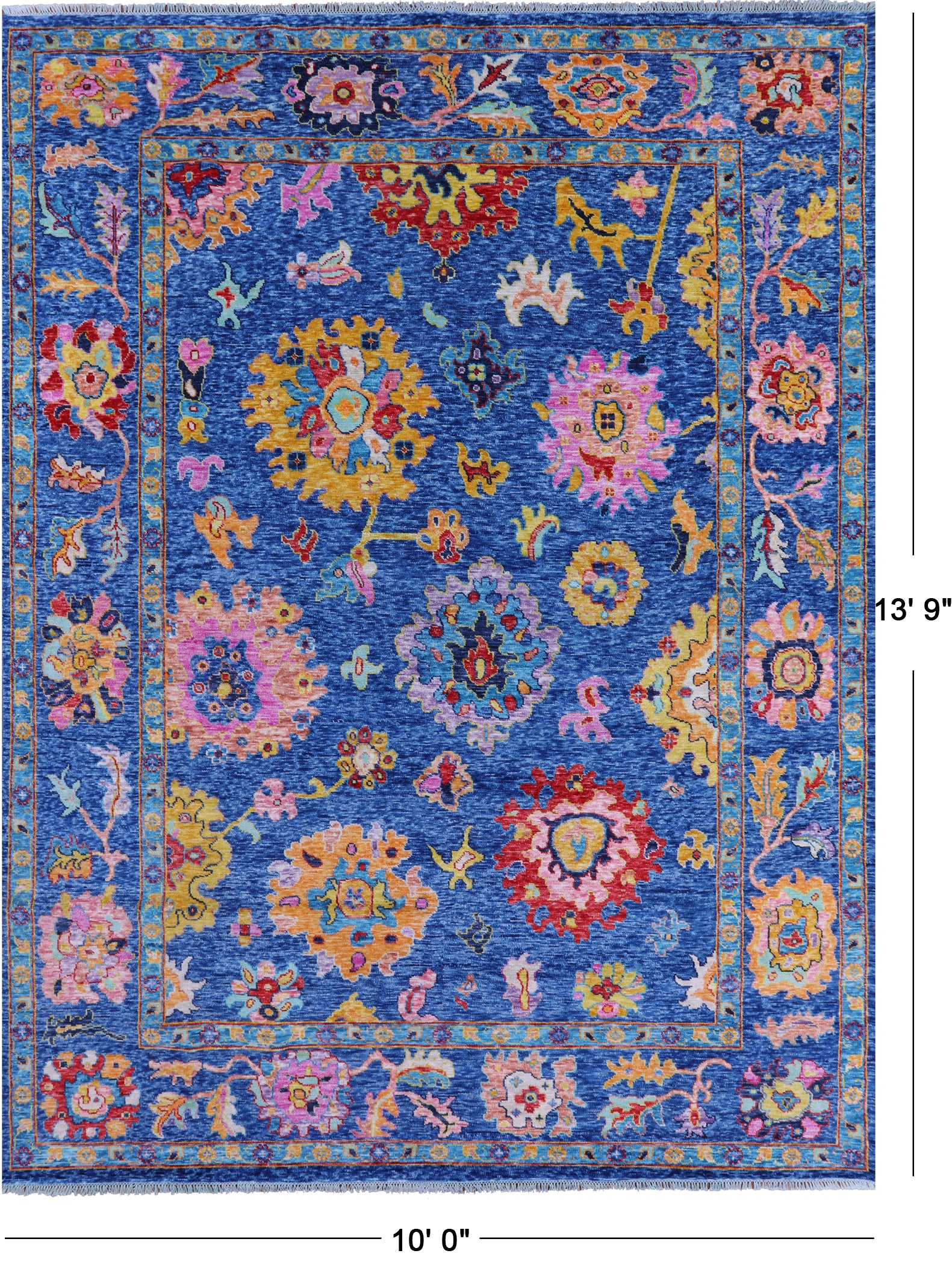 Blue Turkish Oushak Hand Knotted Wool Rug - 10' 0" X 13' 9" - Golden Nile