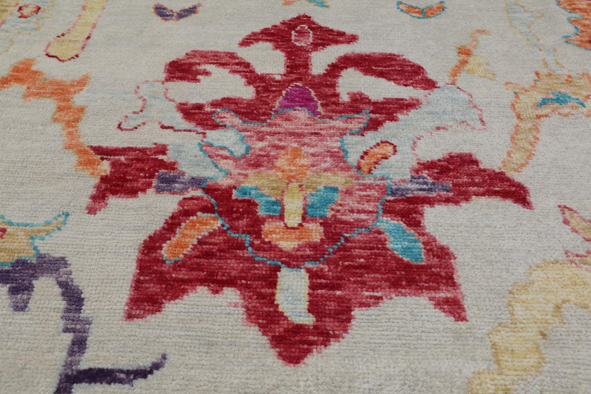 SUPER SALE Ivory Turkish Oushak Hand Knotted Wool Rug - 10' 0" X 14' 4"