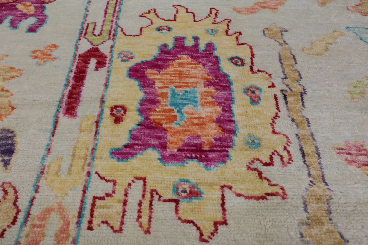 SUPER SALE Ivory Turkish Oushak Hand Knotted Wool Rug - 10' 0" X 14' 4"