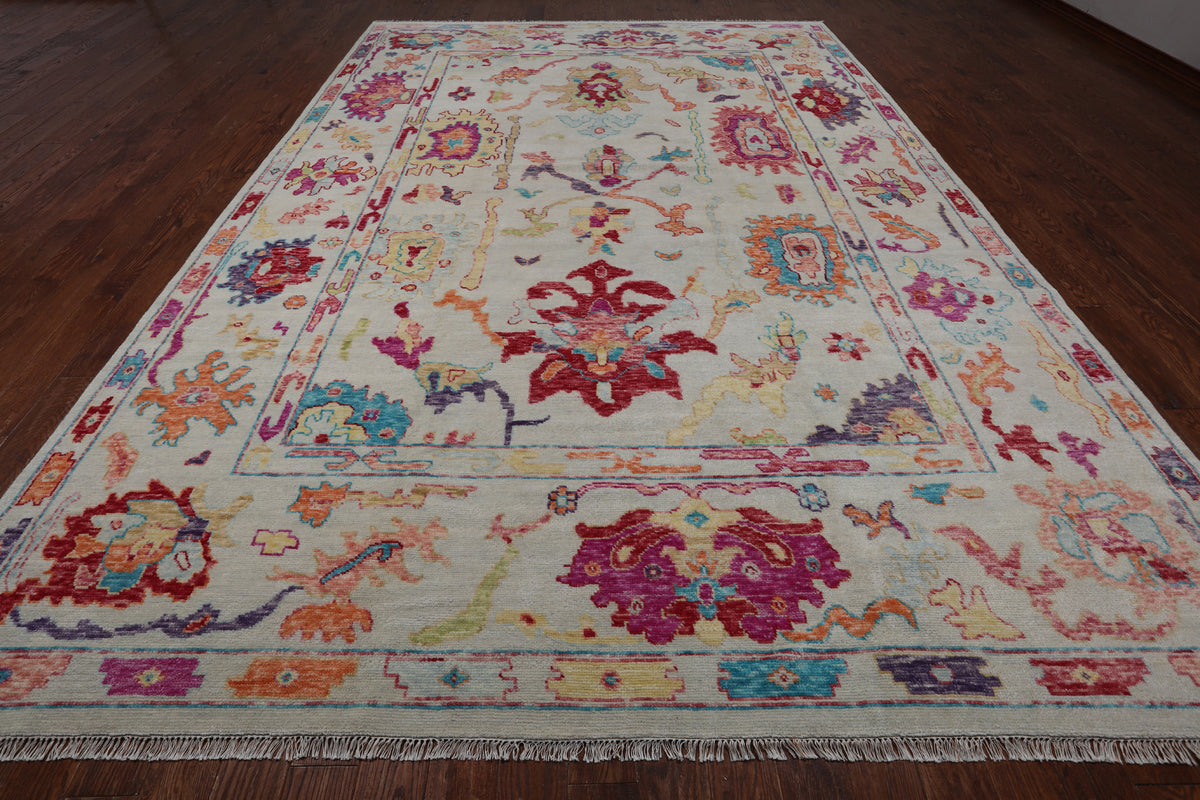 SUPER SALE Ivory Turkish Oushak Hand Knotted Wool Rug - 10' 0" X 14' 4"