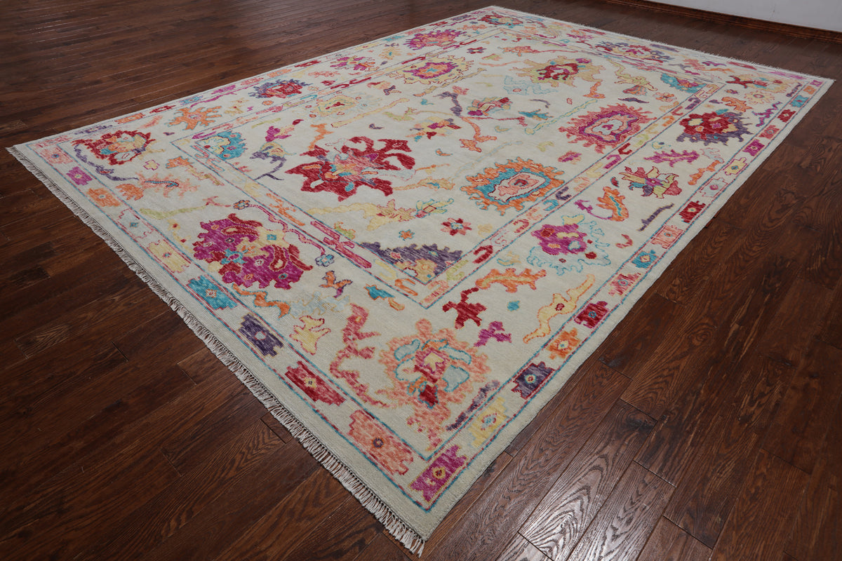 SUPER SALE Ivory Turkish Oushak Hand Knotted Wool Rug - 10' 0" X 14' 4"