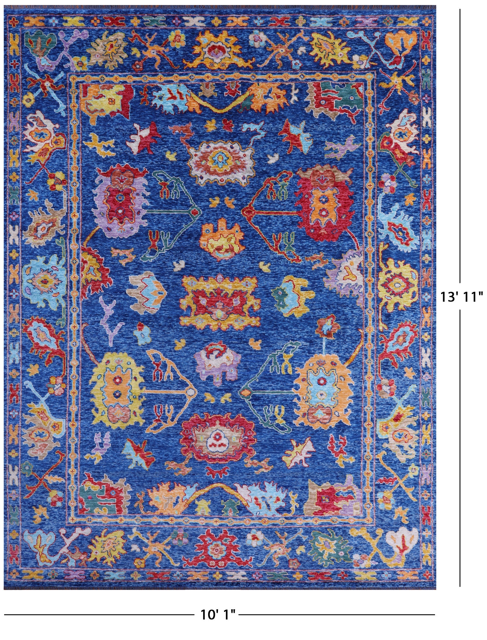 Blue Turkish Oushak Hand Knotted Wool Rug - 10' 1" X 13' 11" - Golden Nile