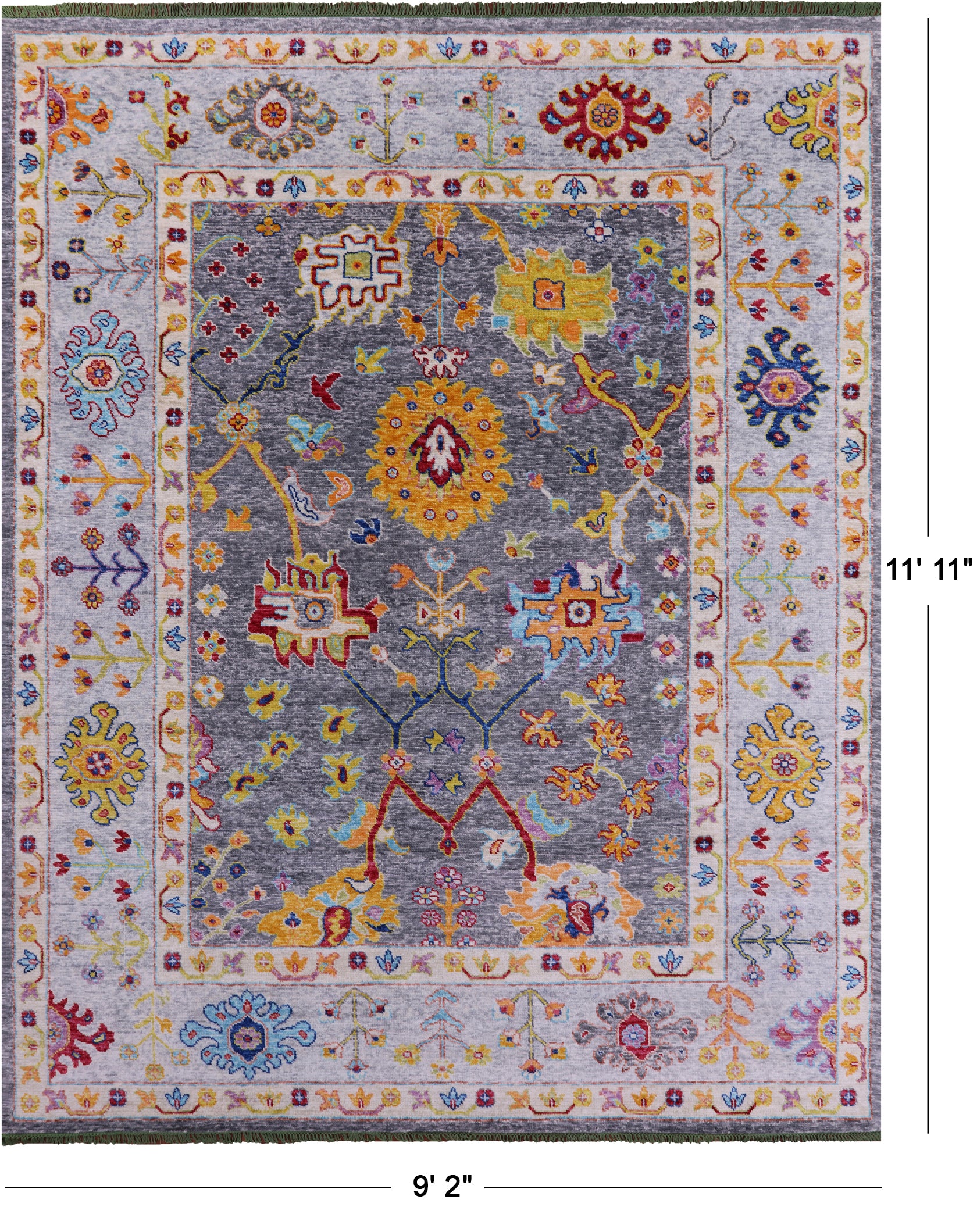 Grey Turkish Oushak Hand Knotted Wool Rug - 9' 2" X 11' 11" - Golden Nile
