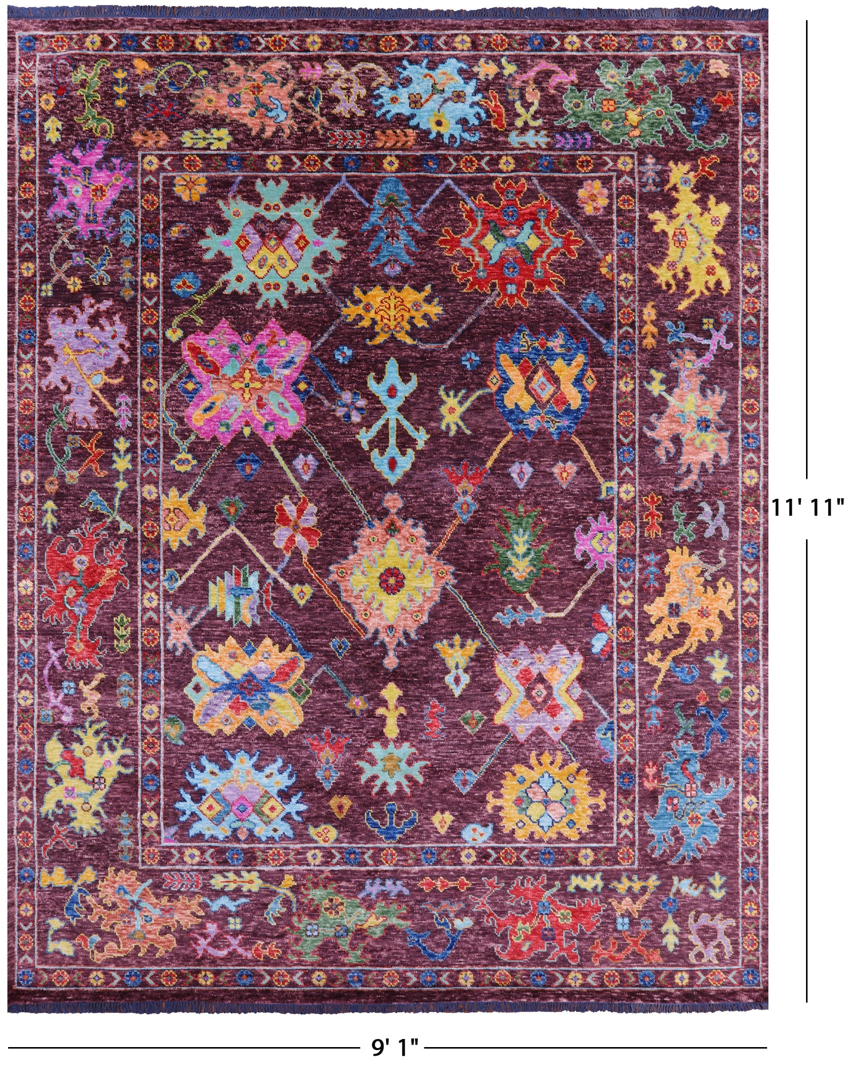 Turkish Oushak Hand Knotted Wool Rug - 9' 1" X 11' 11" - Golden Nile