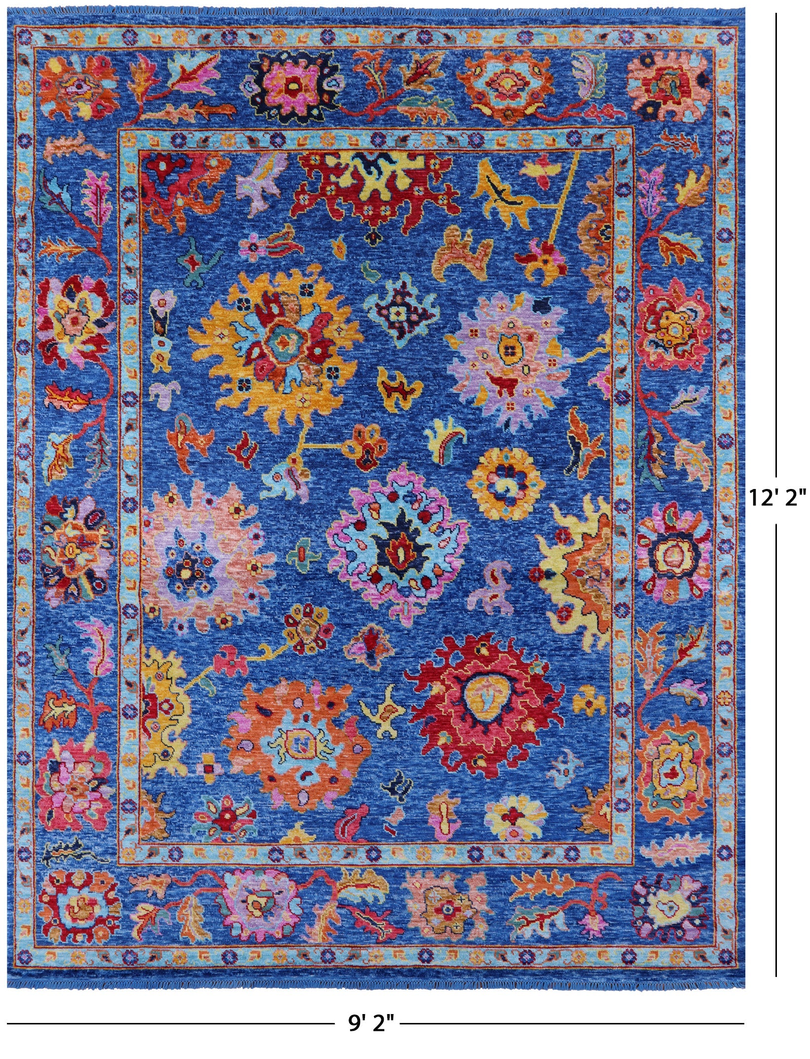 Blue Turkish Oushak Hand Knotted Wool Rug - 9' 2" X 12' 2" - Golden Nile