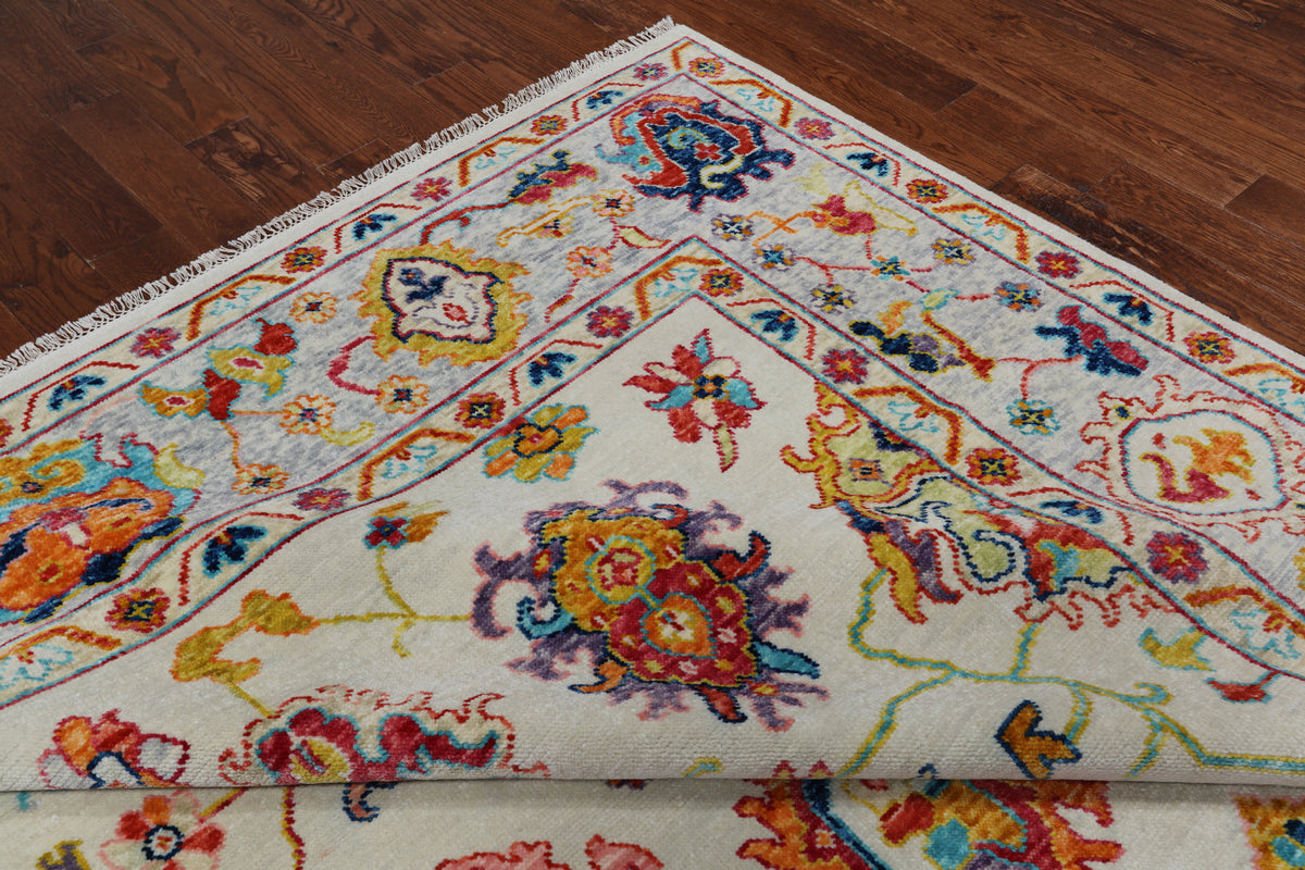 SUPER SALE Ivory Turkish Oushak Hand Knotted Wool Rug - 9' 2" X 12' 0"