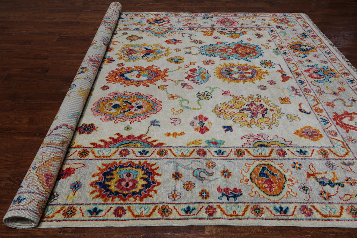 SUPER SALE Ivory Turkish Oushak Hand Knotted Wool Rug - 9' 2" X 12' 0"