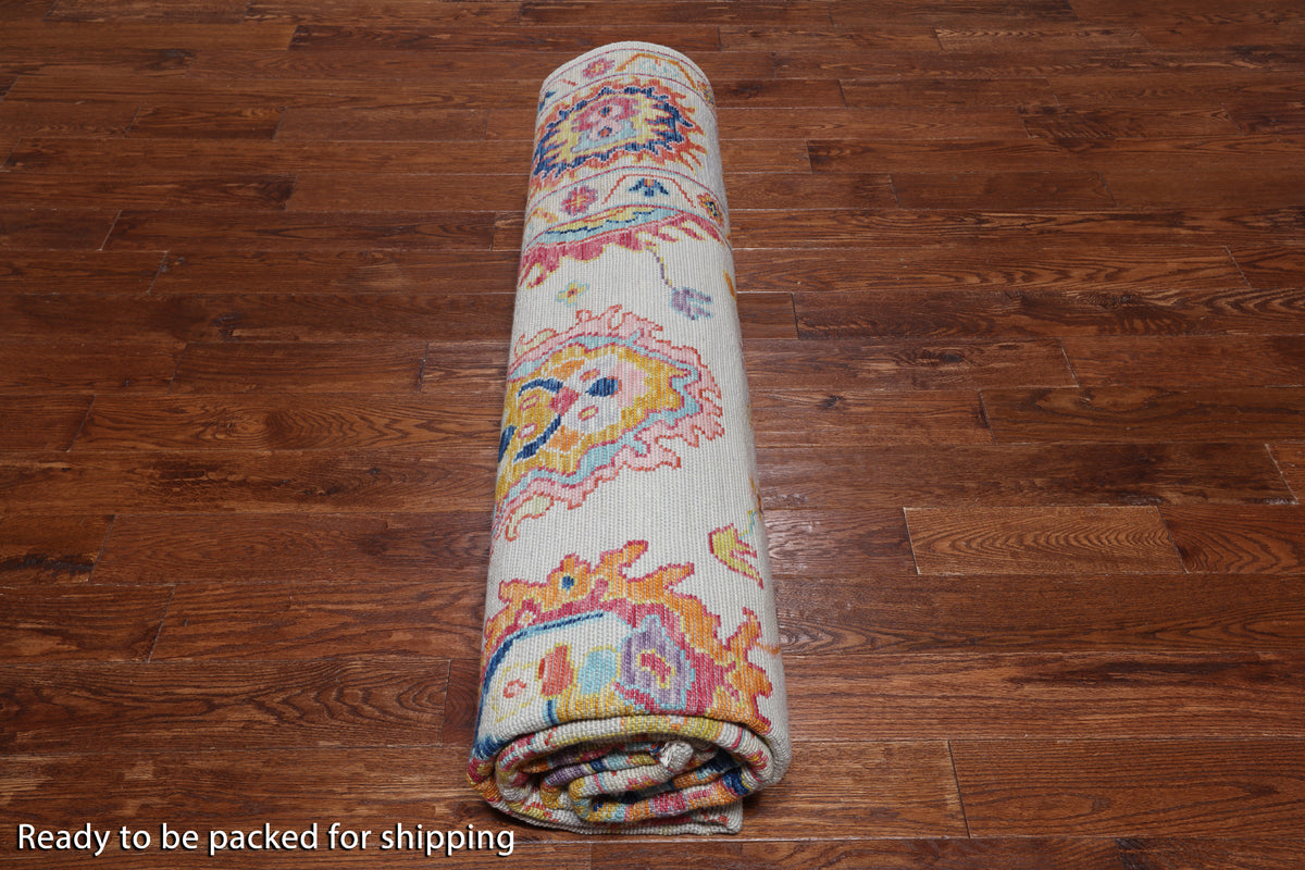 SUPER SALE Ivory Turkish Oushak Hand Knotted Wool Rug - 9' 2" X 12' 0"