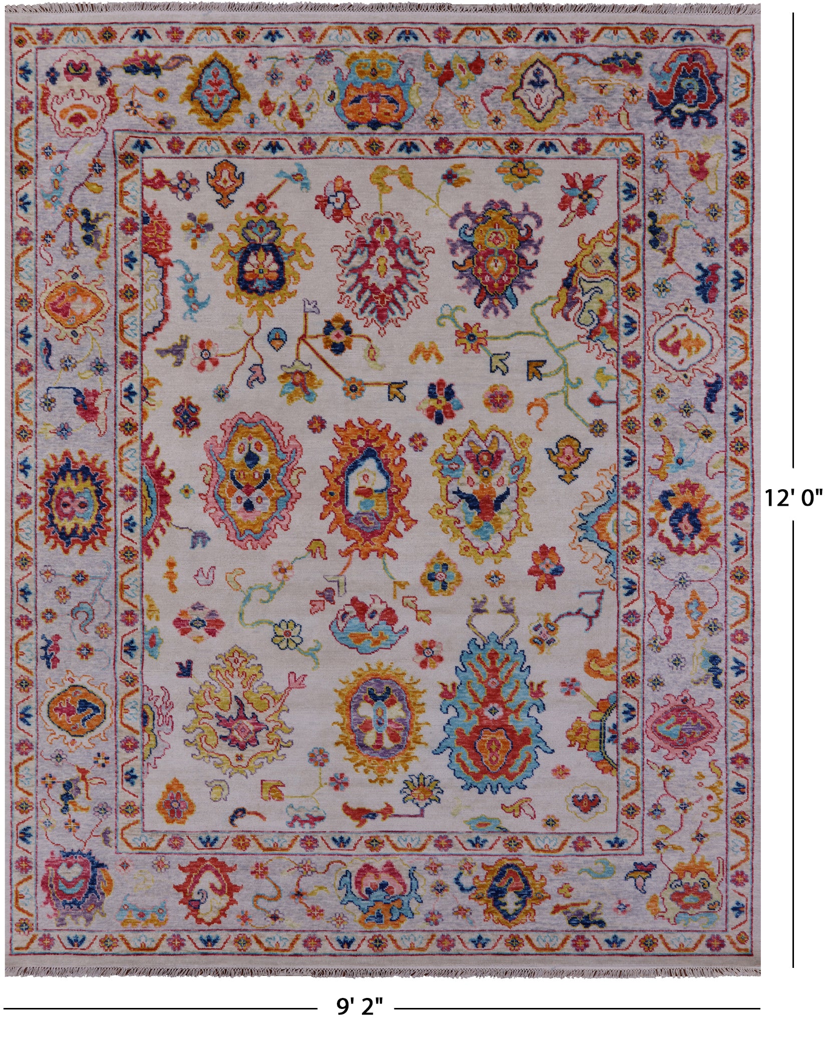 Ivory Turkish Oushak Hand Knotted Wool Rug - 9' 2" X 12' 0" - Golden Nile