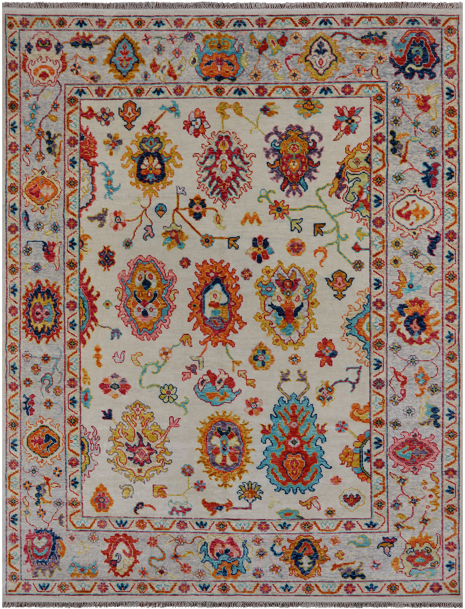 SUPER SALE Ivory Turkish Oushak Hand Knotted Wool Rug - 9' 2" X 12' 0"
