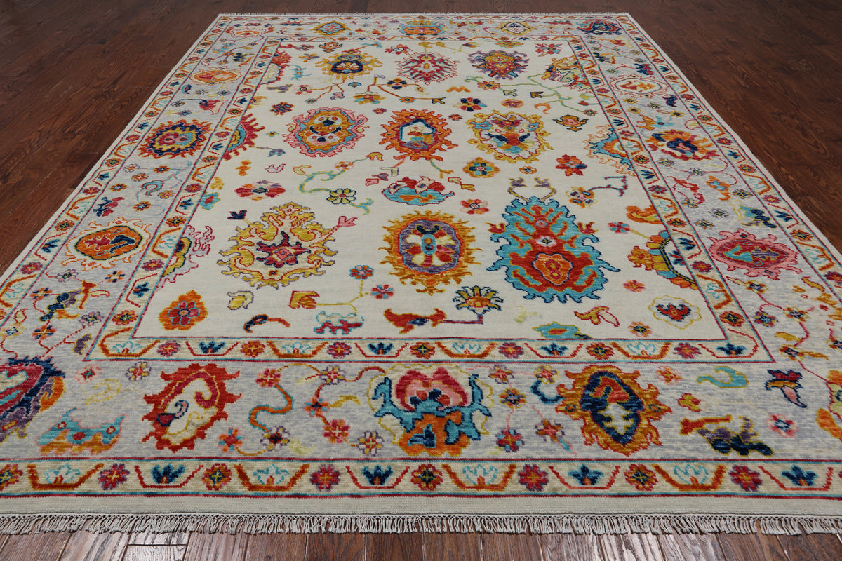 SUPER SALE Ivory Turkish Oushak Hand Knotted Wool Rug - 9' 2" X 12' 0"